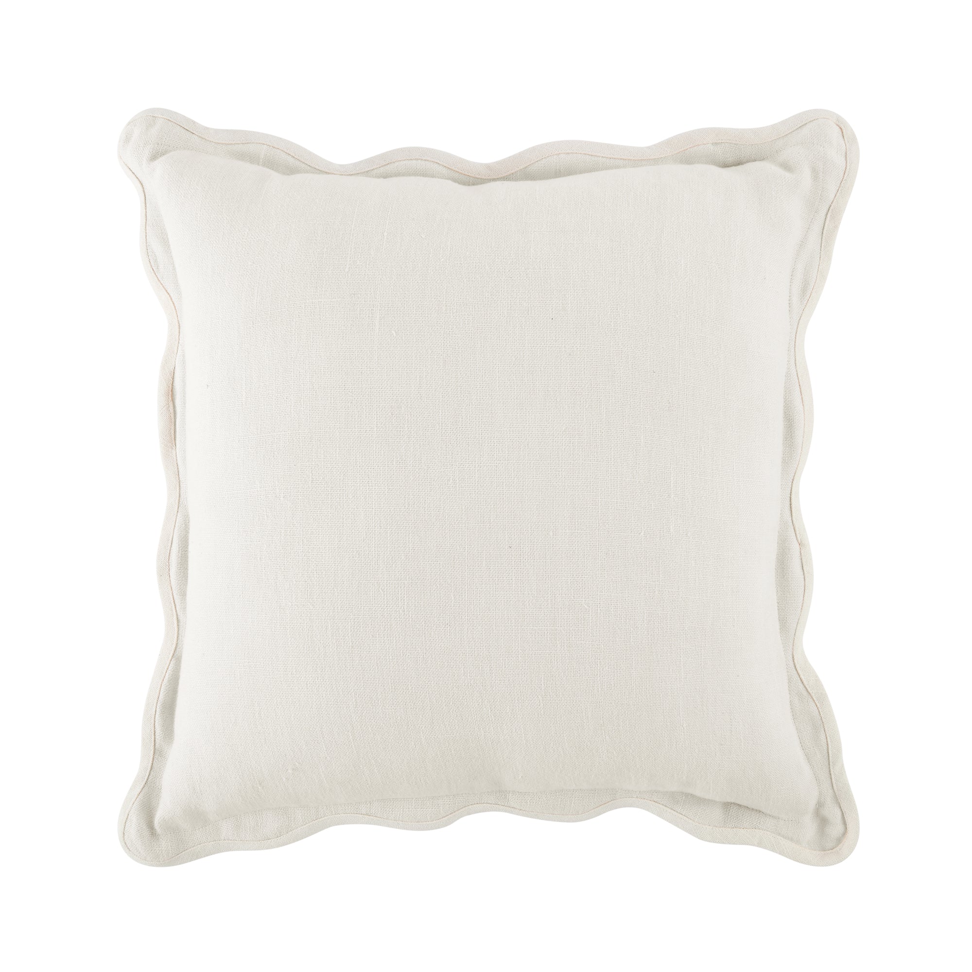 Evie 100%Linen Powder White Scalloped Square Cushion