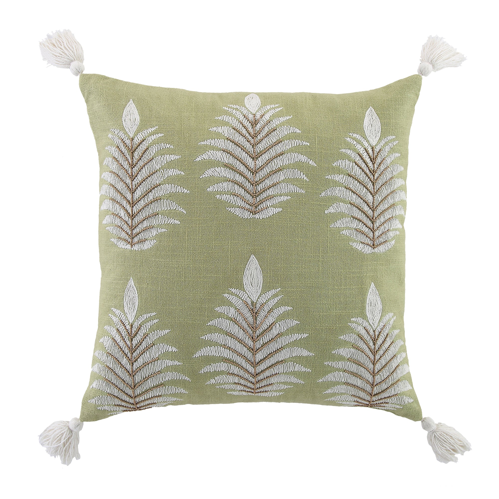 Vine Collection Green Palms Hand Embroidered Beaded Cushion