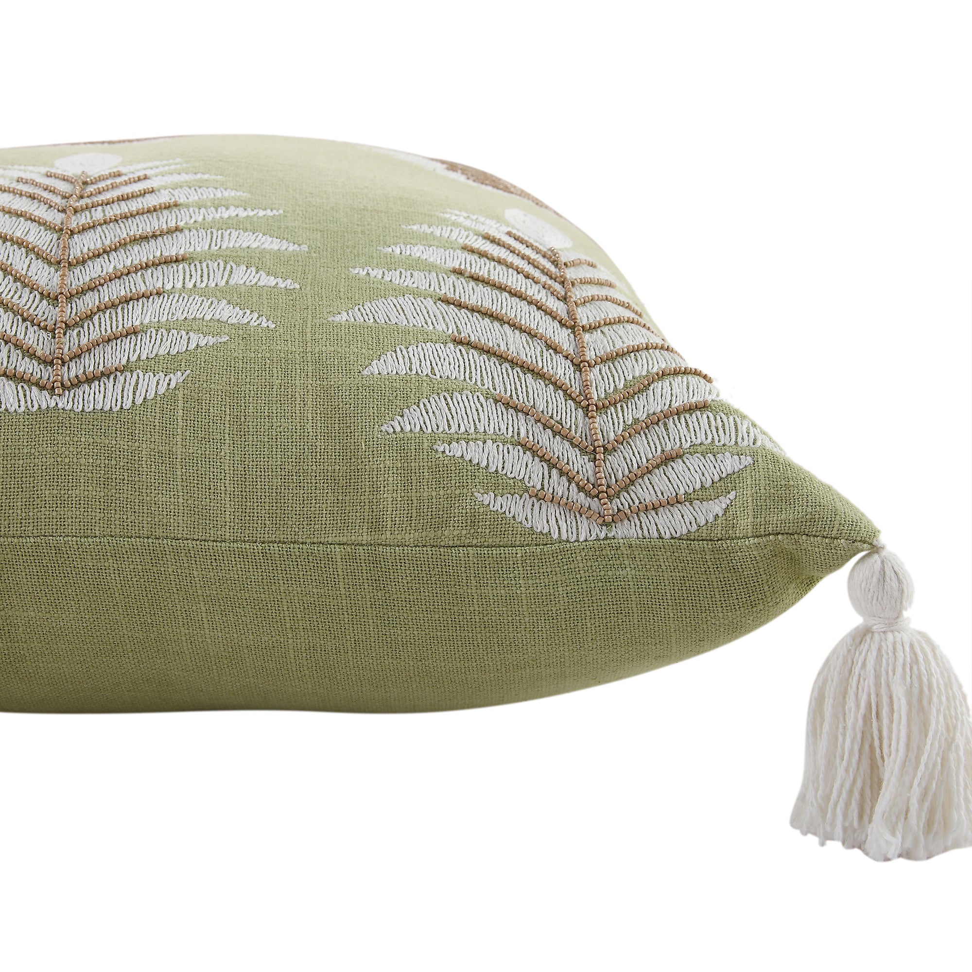 Vine Collection Green Palms Hand Embroidered Beaded Cushion