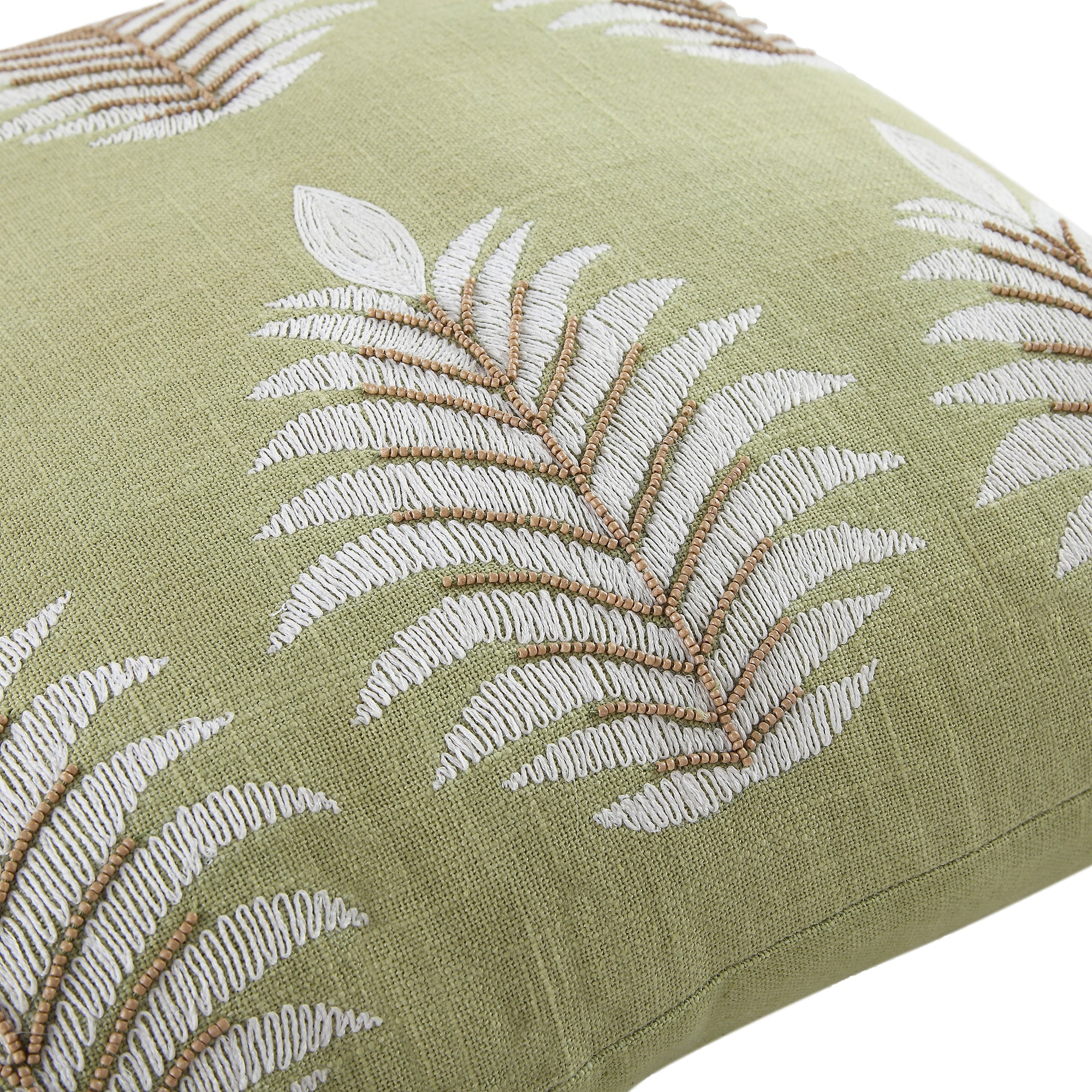 Vine Collection Green Palms Hand Embroidered Beaded Cushion