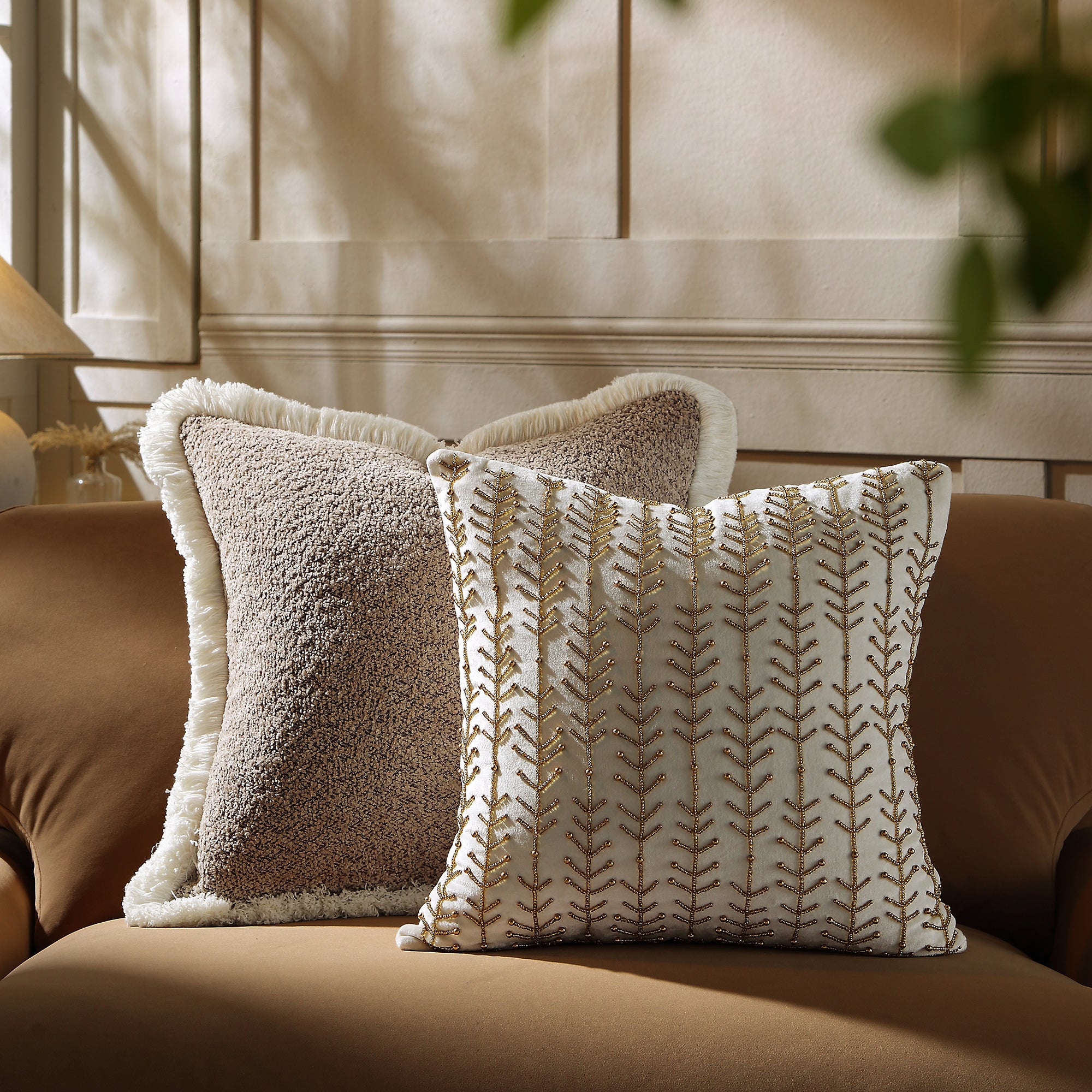 Luxe Collection Linear Stem Hand Beaded Velvet Cushion