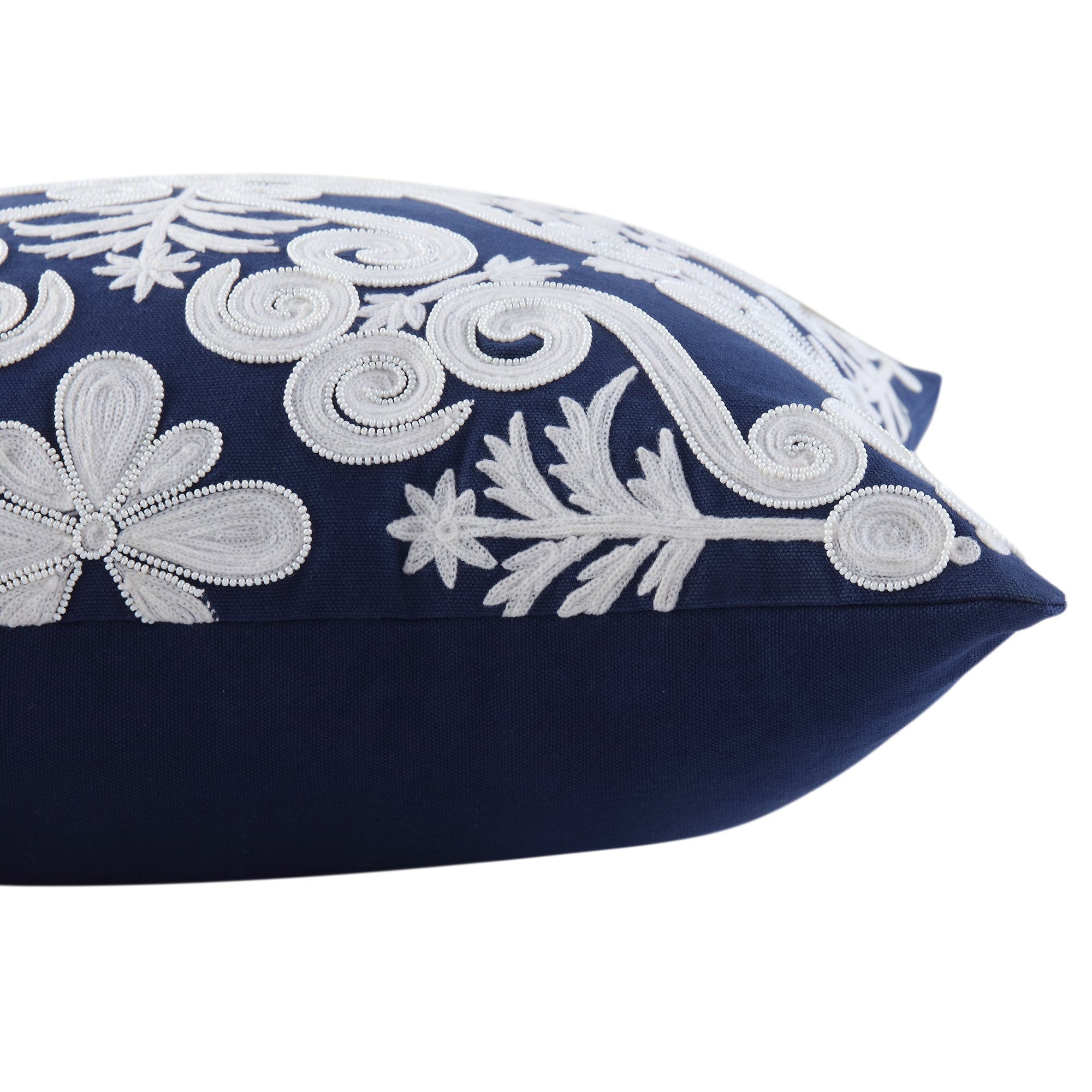 Indigo Collection Lucia Hand Embroidered Swirl Cushion