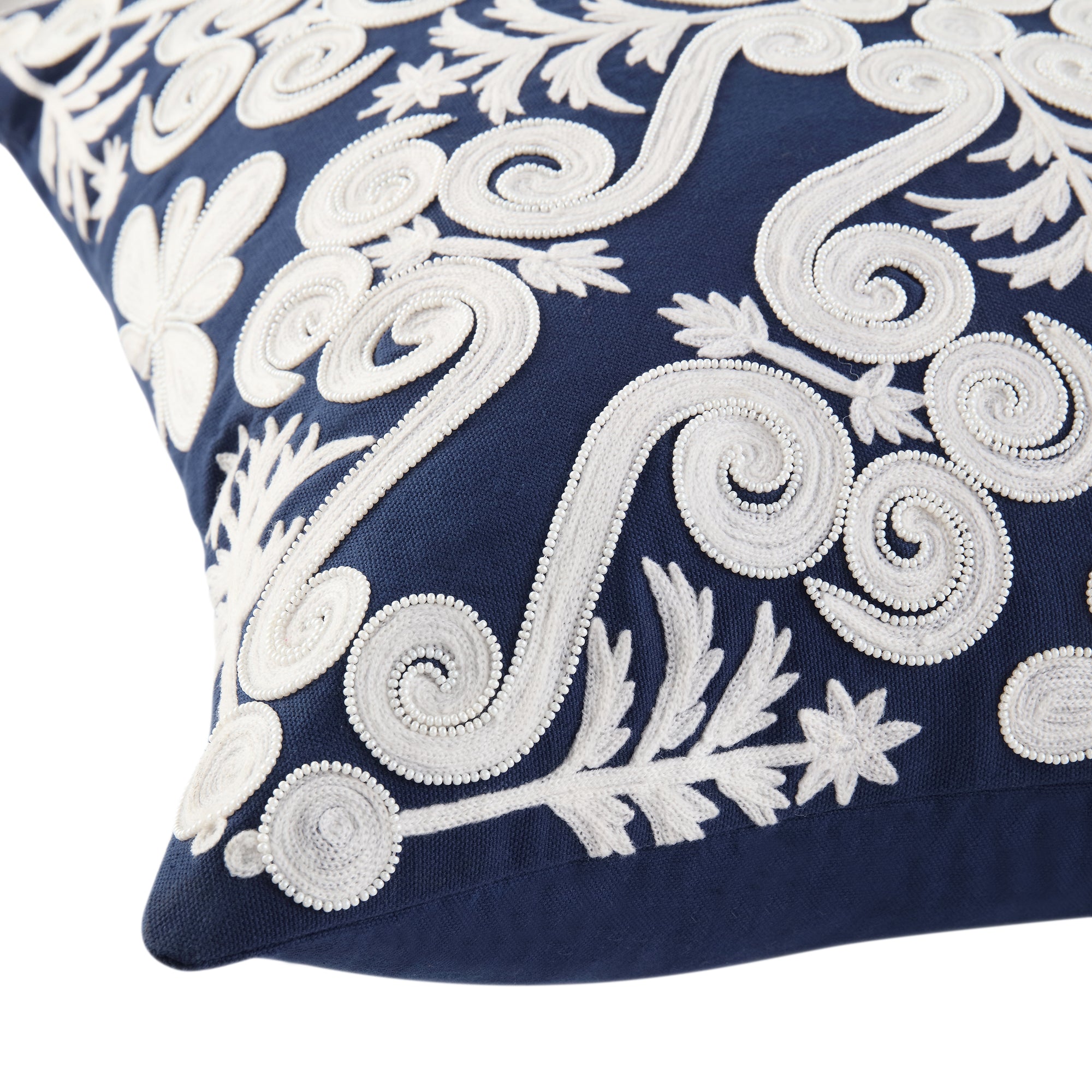 Indigo Collection Lucia Hand Embroidered Swirl Cushion