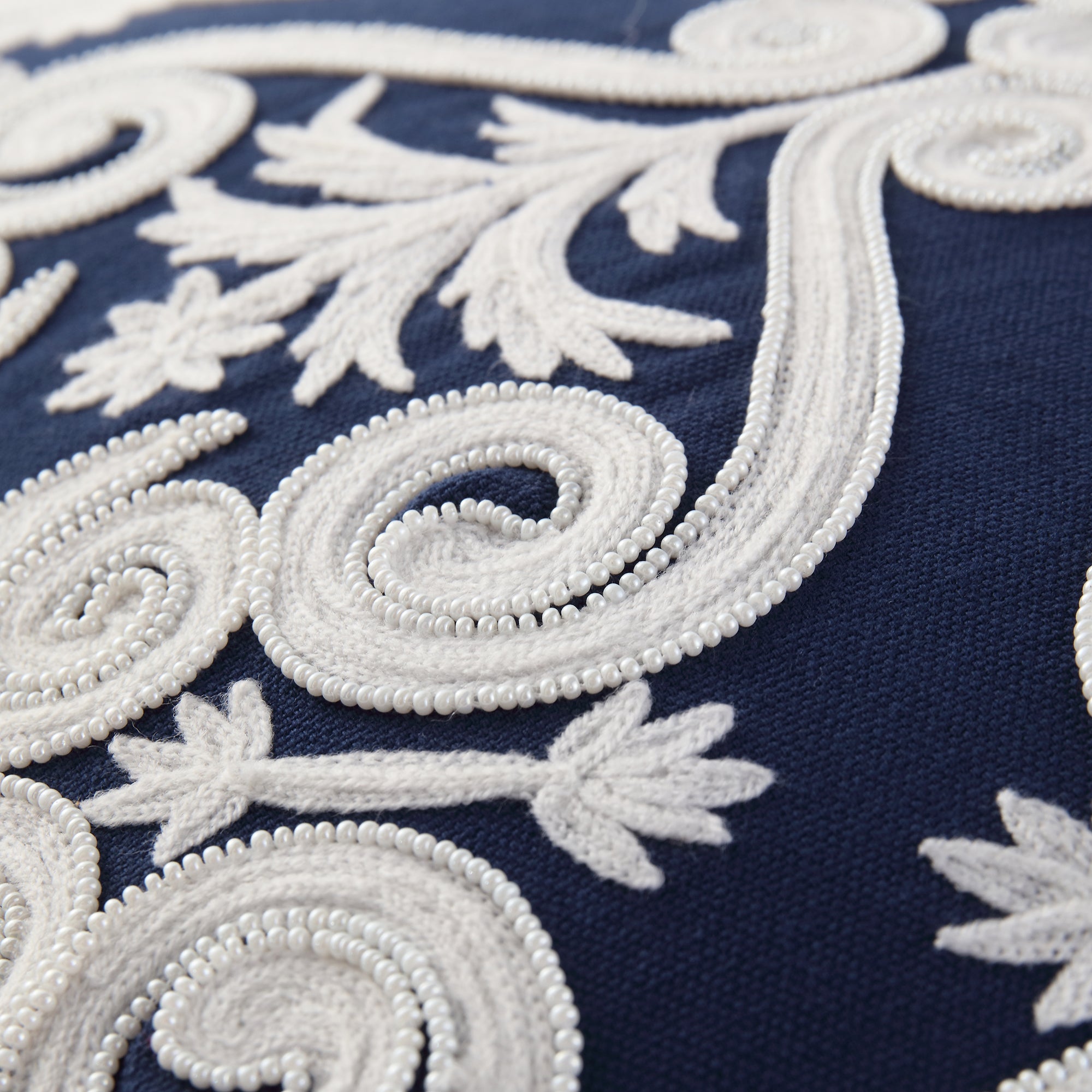 Indigo Collection Lucia Hand Embroidered Swirl Cushion