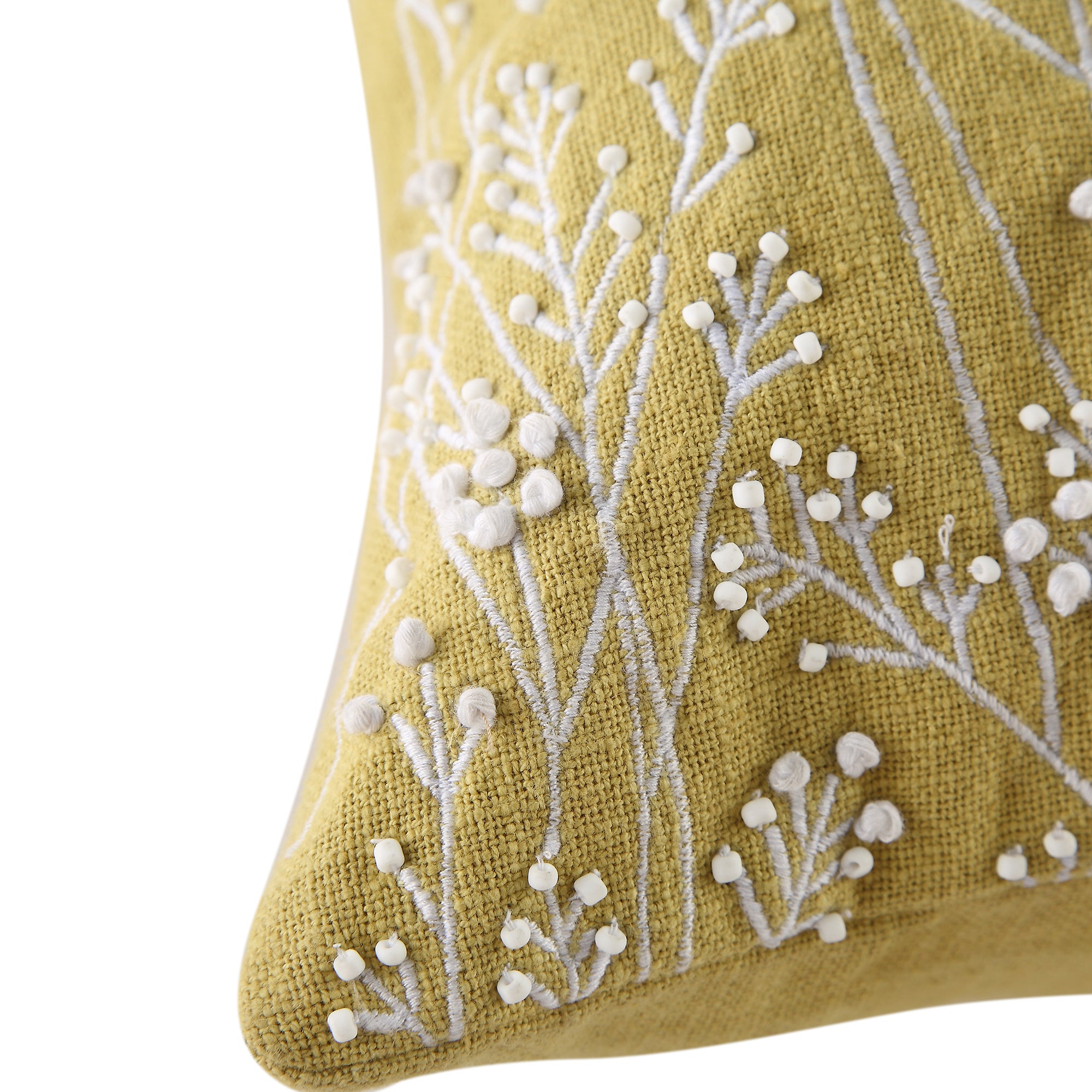 Meadow Hand Beaded and Embroidered Corn Yellow Cushion