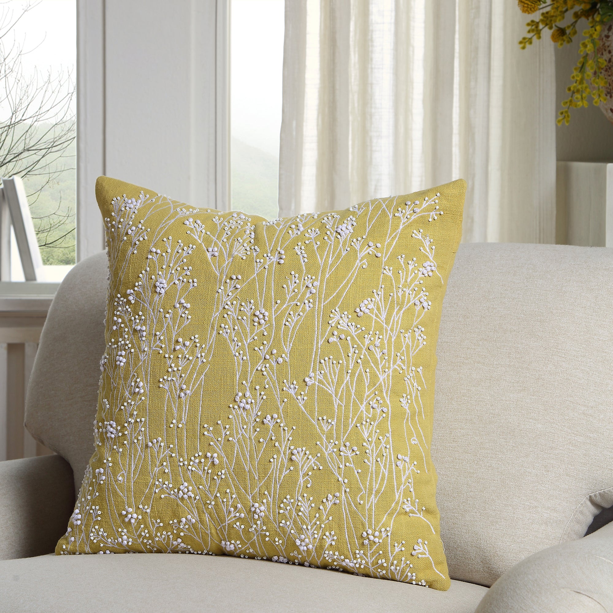 Meadow Hand Beaded and Embroidered Corn Yellow Cushion