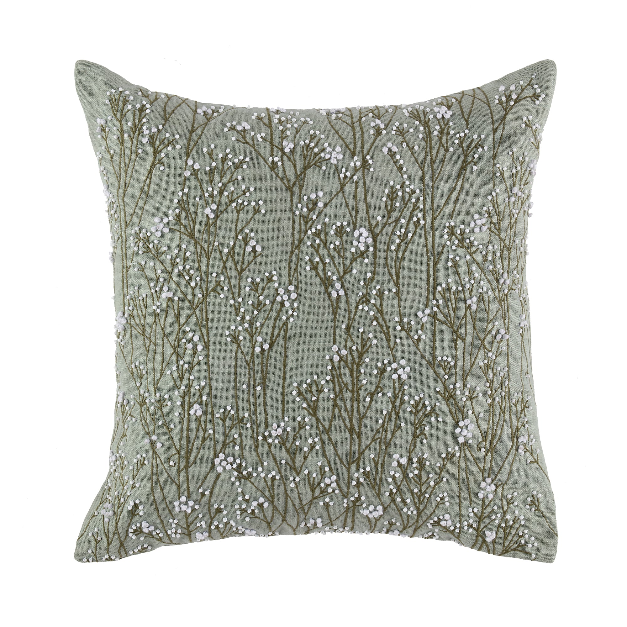 Meadow Hand Beaded and Embroidered Sage Green Cushion