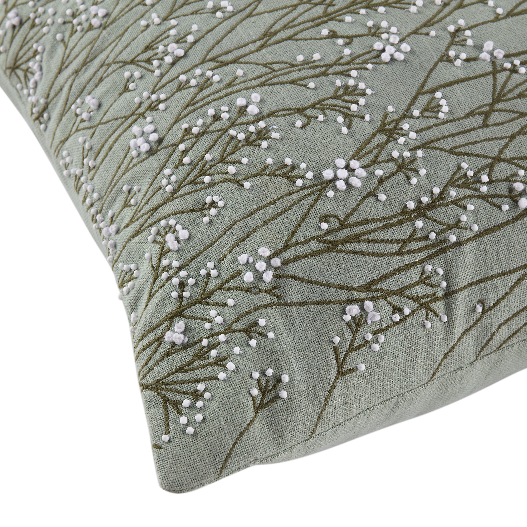 Meadow Hand Beaded and Embroidered Sage Green Cushion