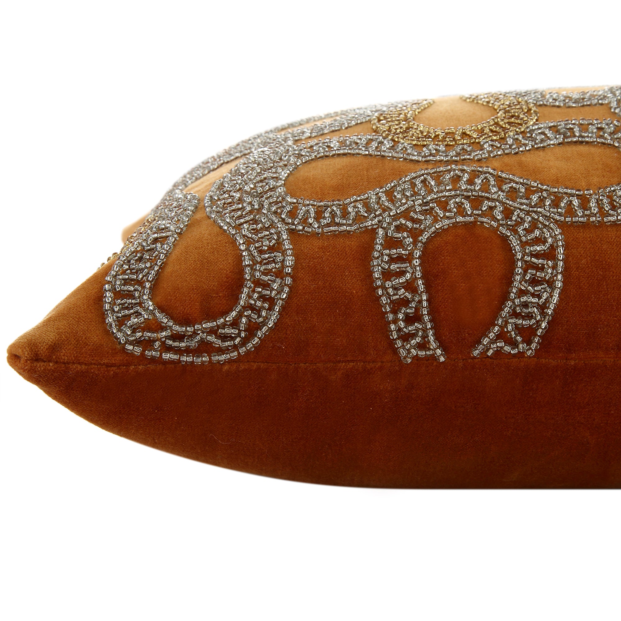 Luxe Collection Orla Hand Beaded Apricot Cotton Velvet Cushion