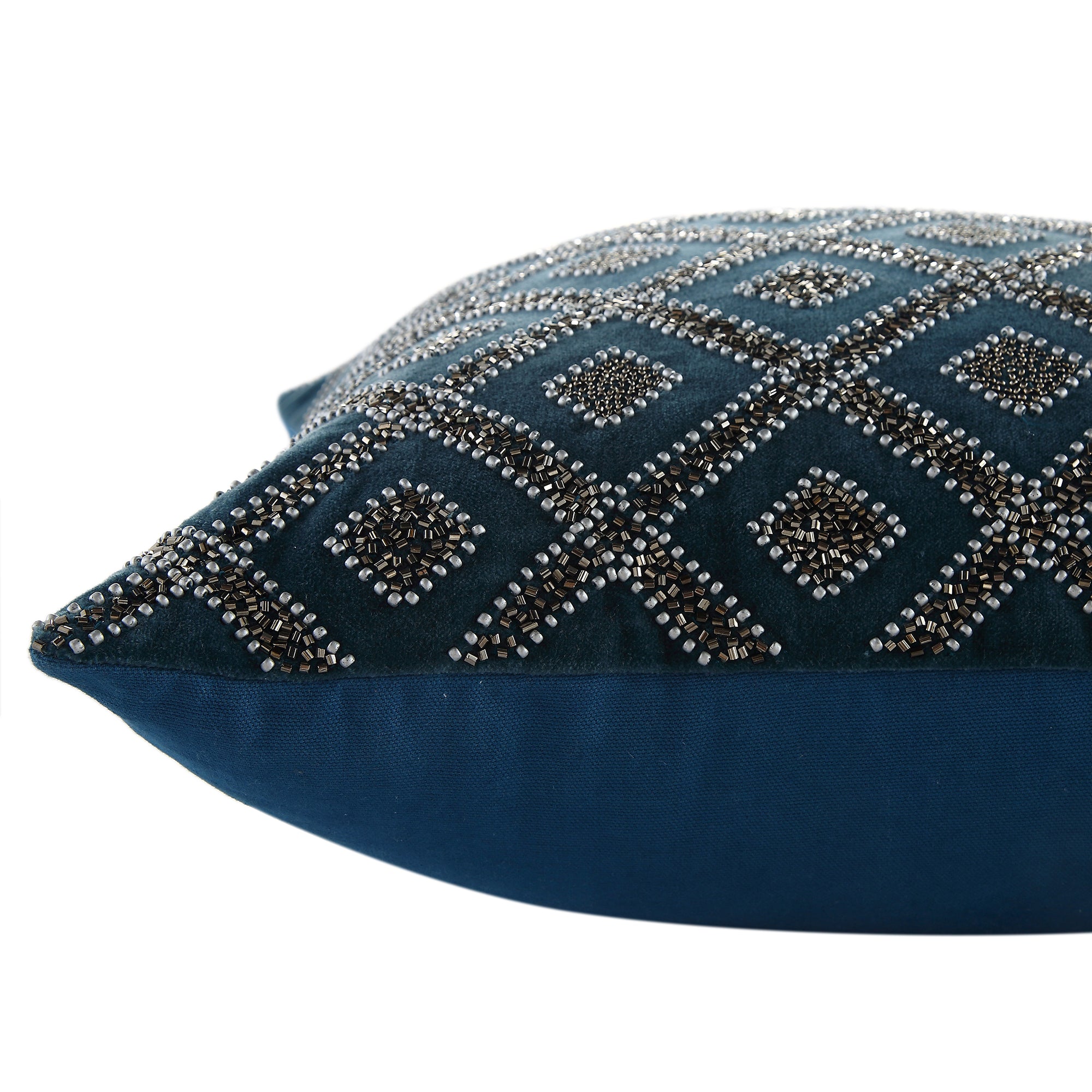 Luxe Collection Ottavia Beaded Teal Cotton Velvet Cushion