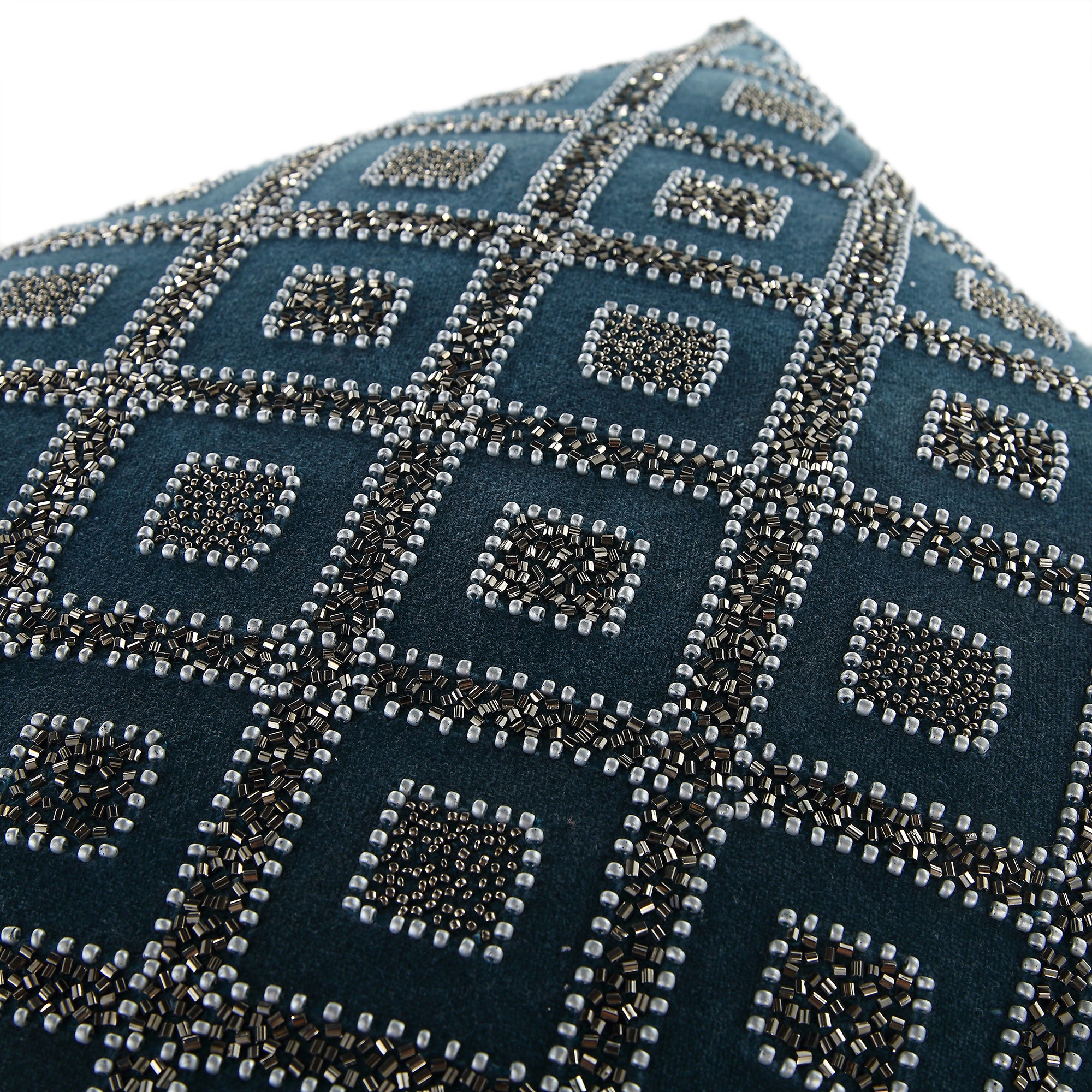 Luxe Collection Ottavia Beaded Teal Cotton Velvet Cushion