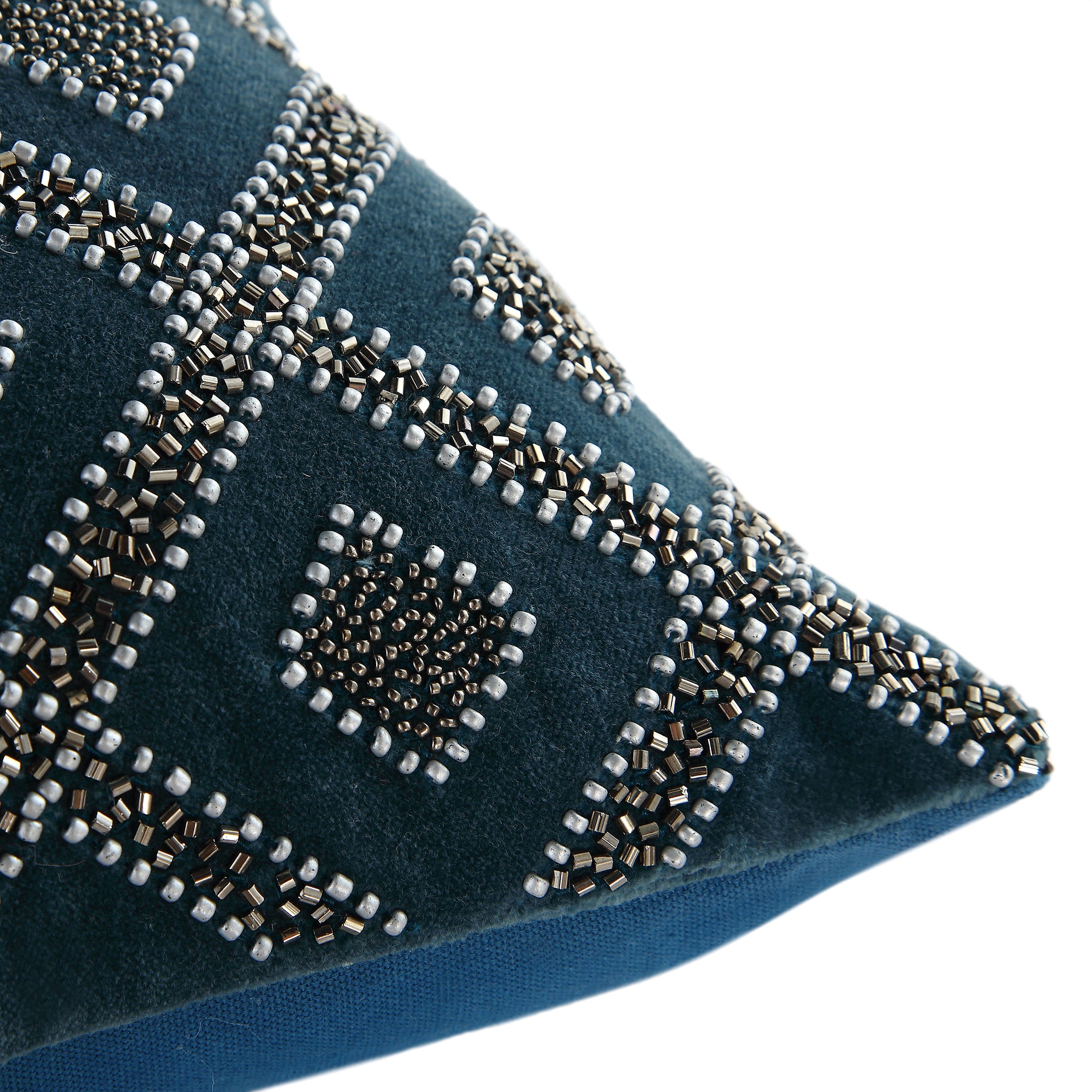 Luxe Collection Ottavia Beaded Teal Cotton Velvet Cushion