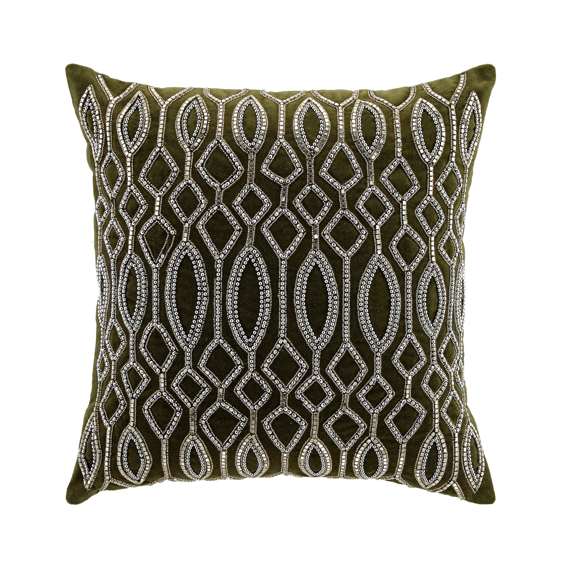 Luxe Collection Verona Beaded Moss Cotton Velvet Cushion