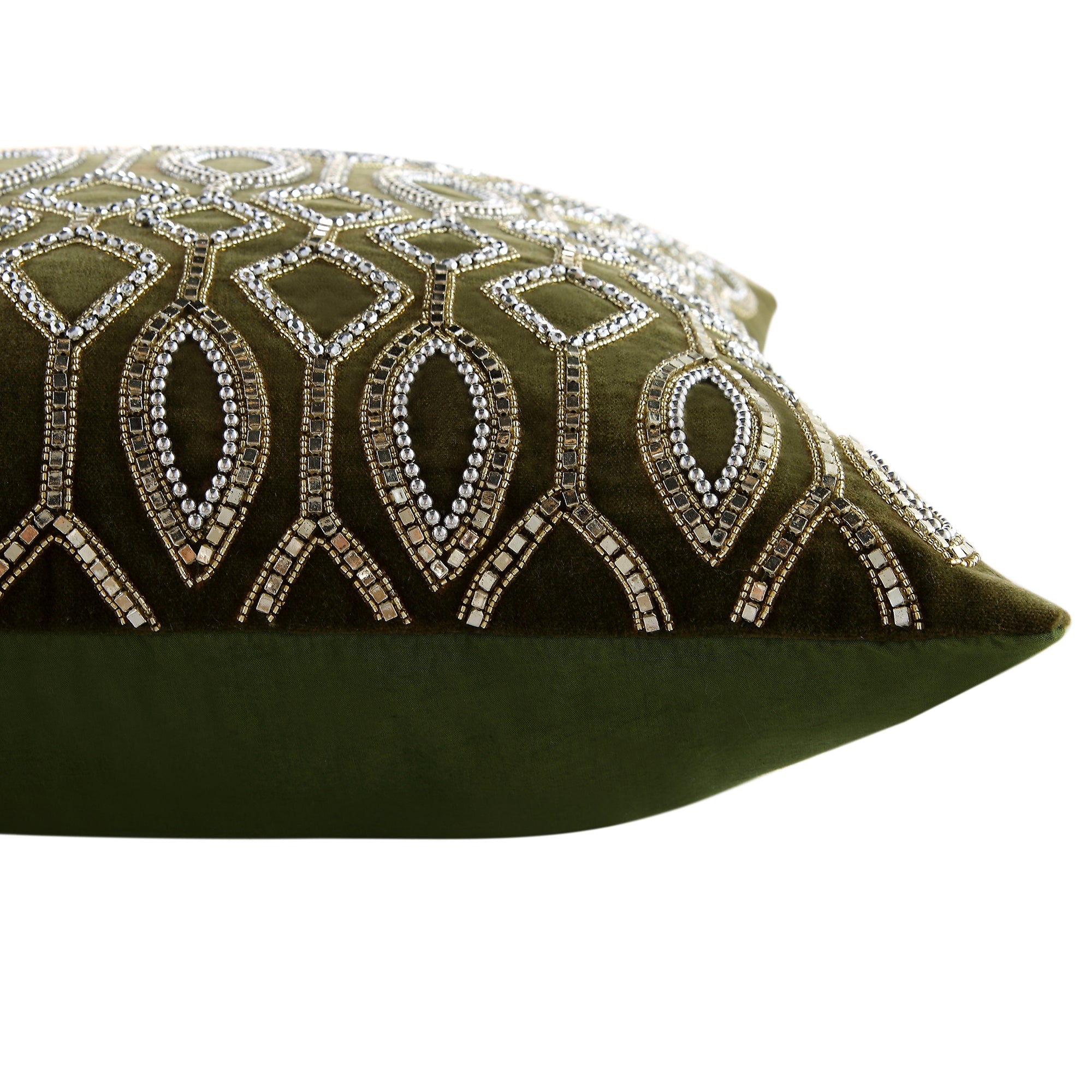 Luxe Collection Verona Beaded Moss Cotton Velvet Cushion