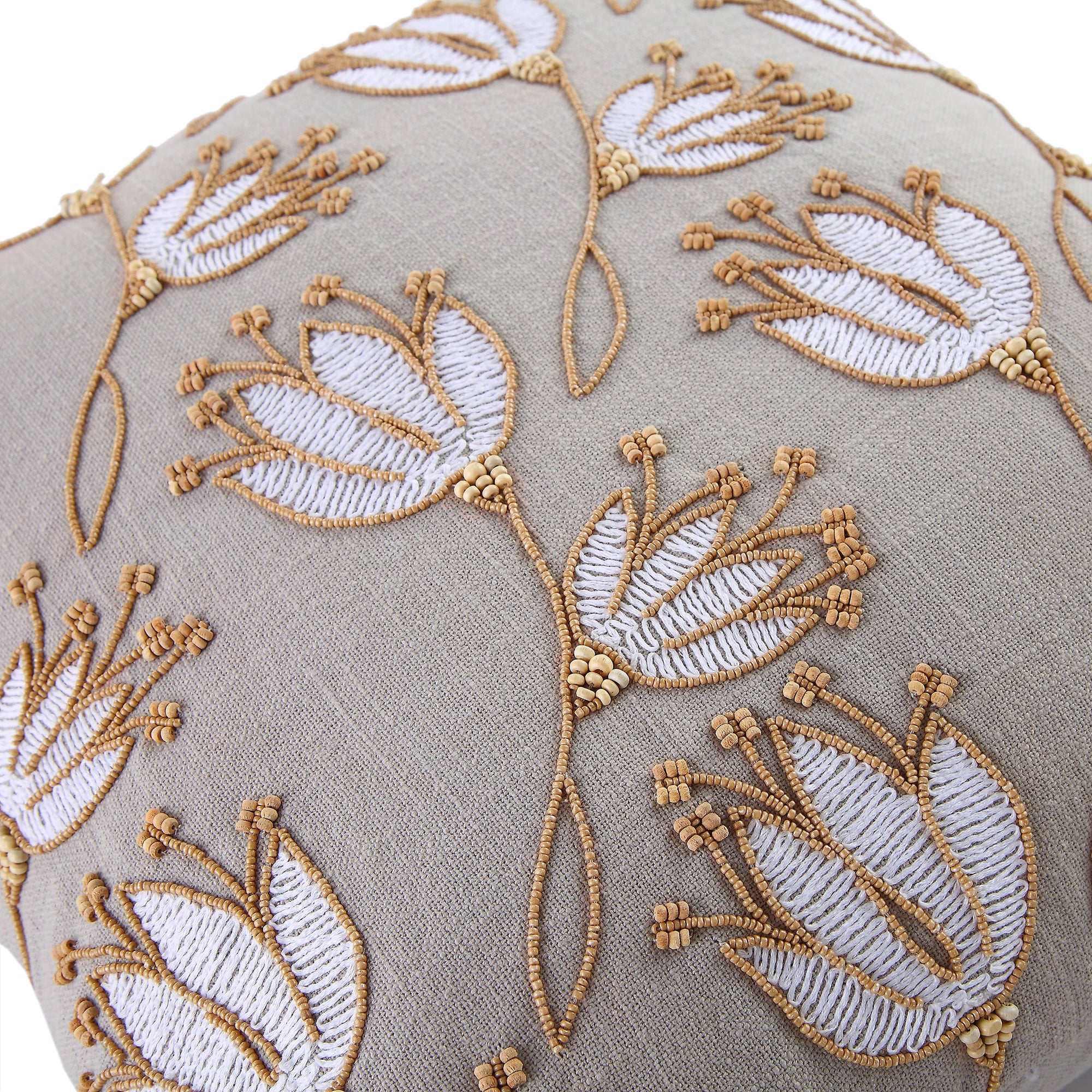 Vine Collection Wild Lotus Hand Embroidered Beaded Cushion