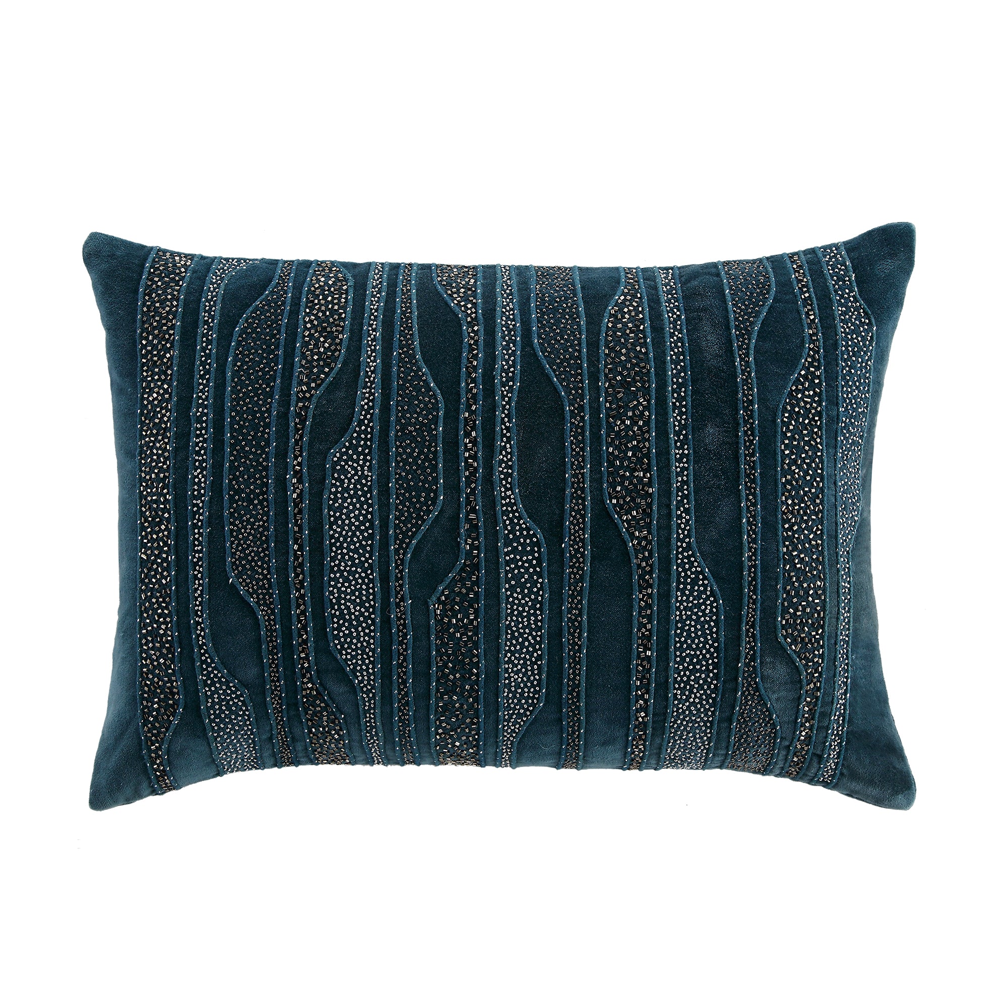 Luxe Collection Zita Beaded Teal Cotton Velvet Cushion