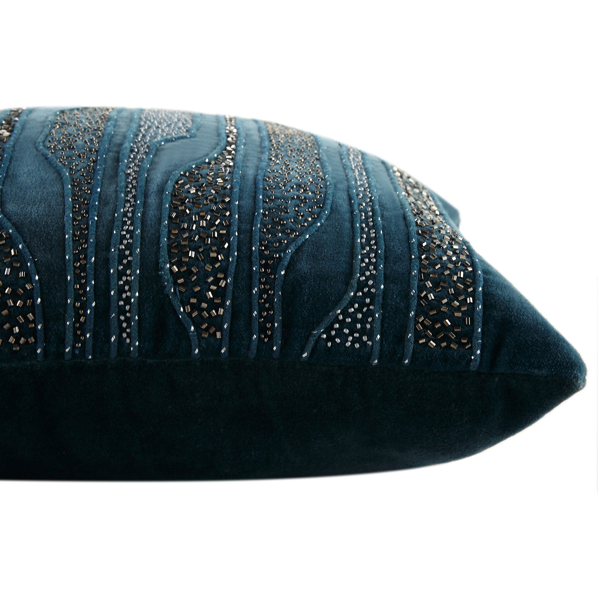 Luxe Collection Zita Beaded Teal Cotton Velvet Cushion