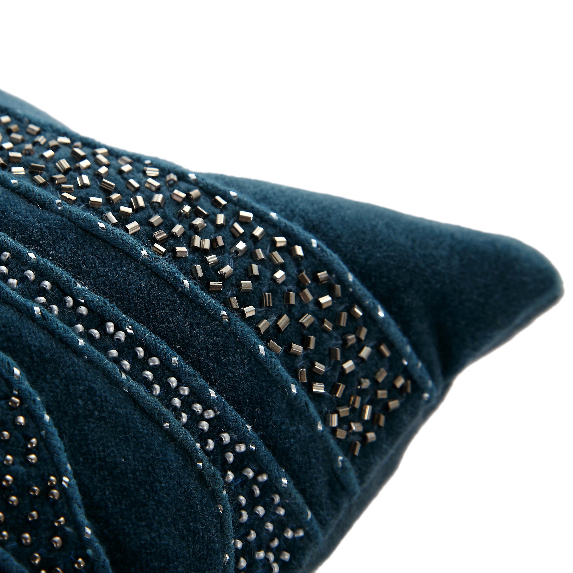 Luxe Collection Zita Beaded Teal Cotton Velvet Cushion