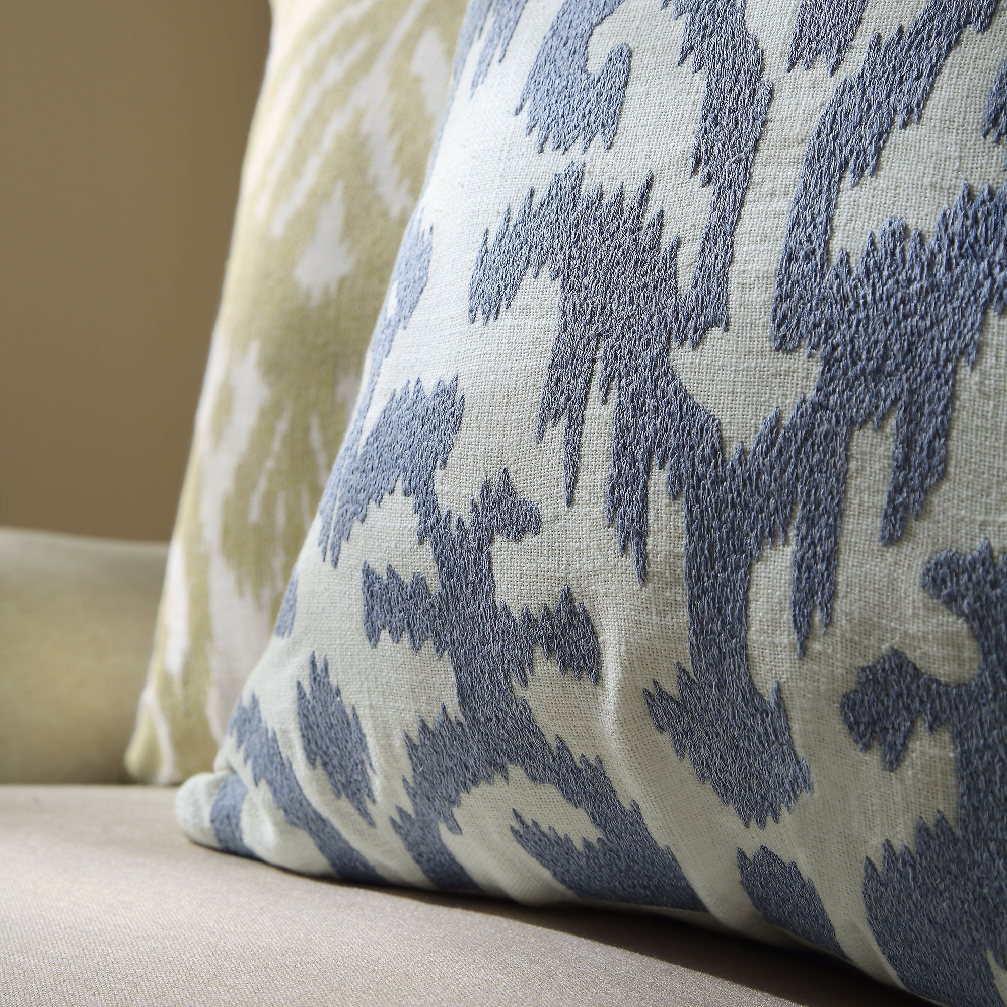 Ikat Collection Dusty Blue Hand Embroidered Cushion