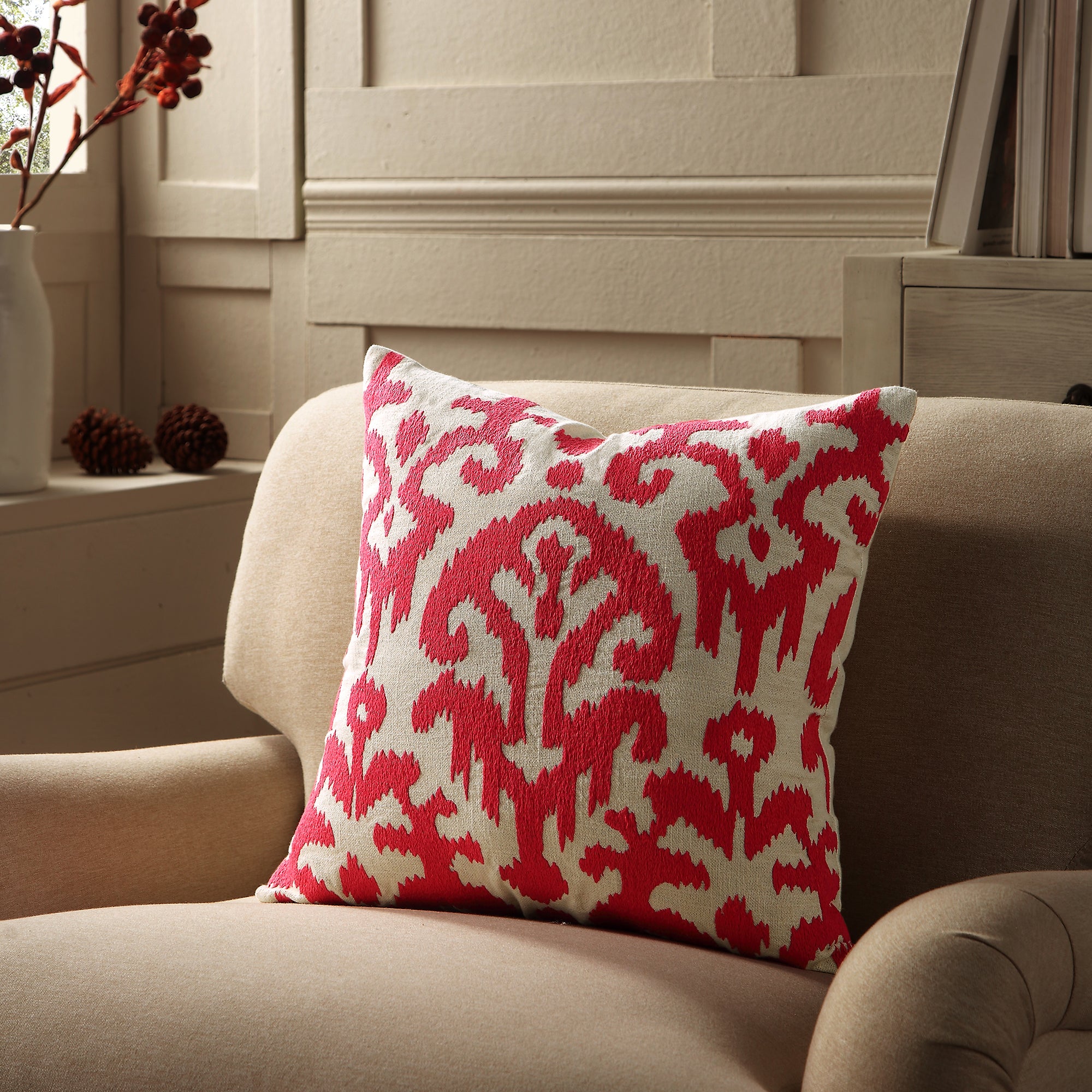 Ikat Collection Fuchsia Hand Embroidered Cushion