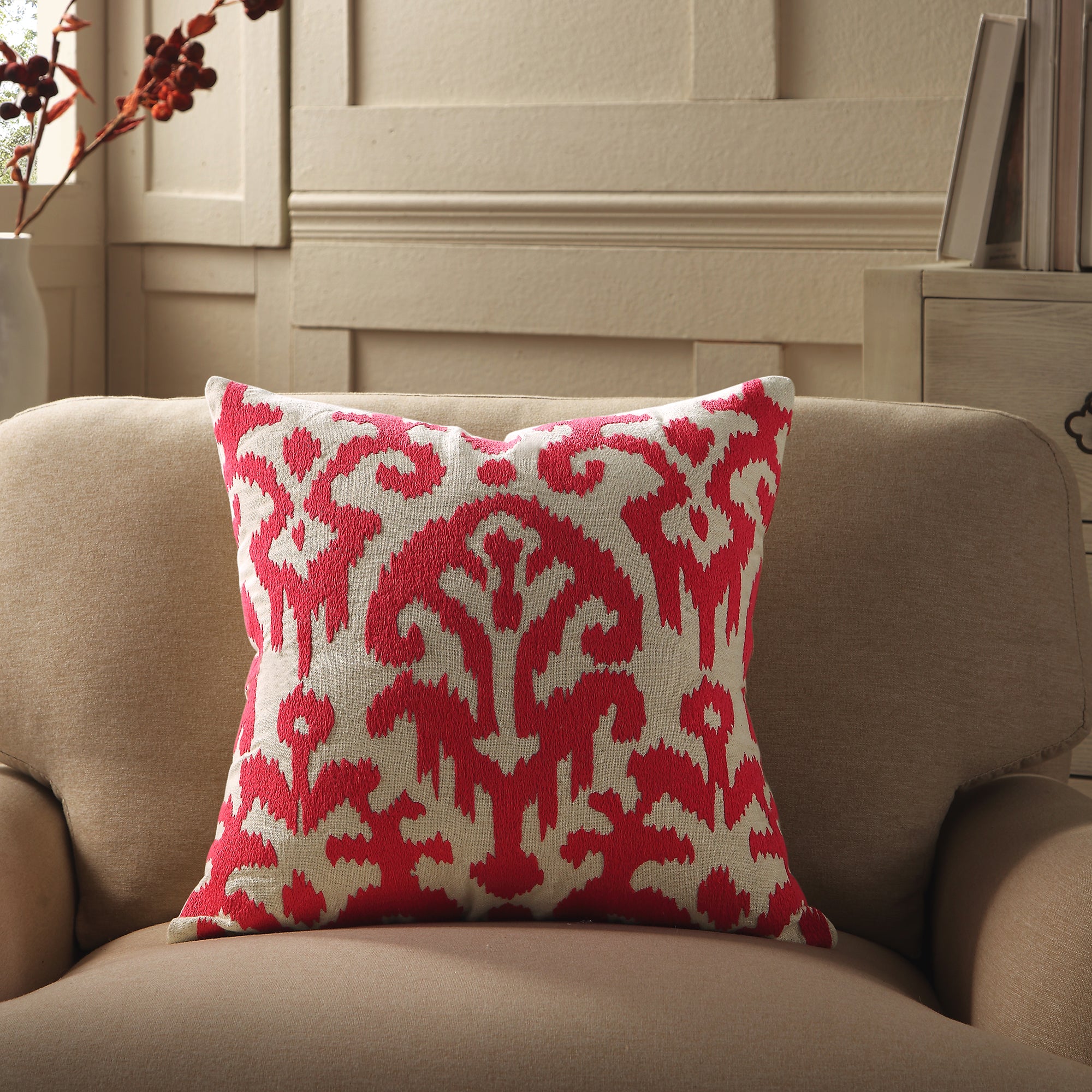 Ikat Collection Fuchsia Hand Embroidered Cushion