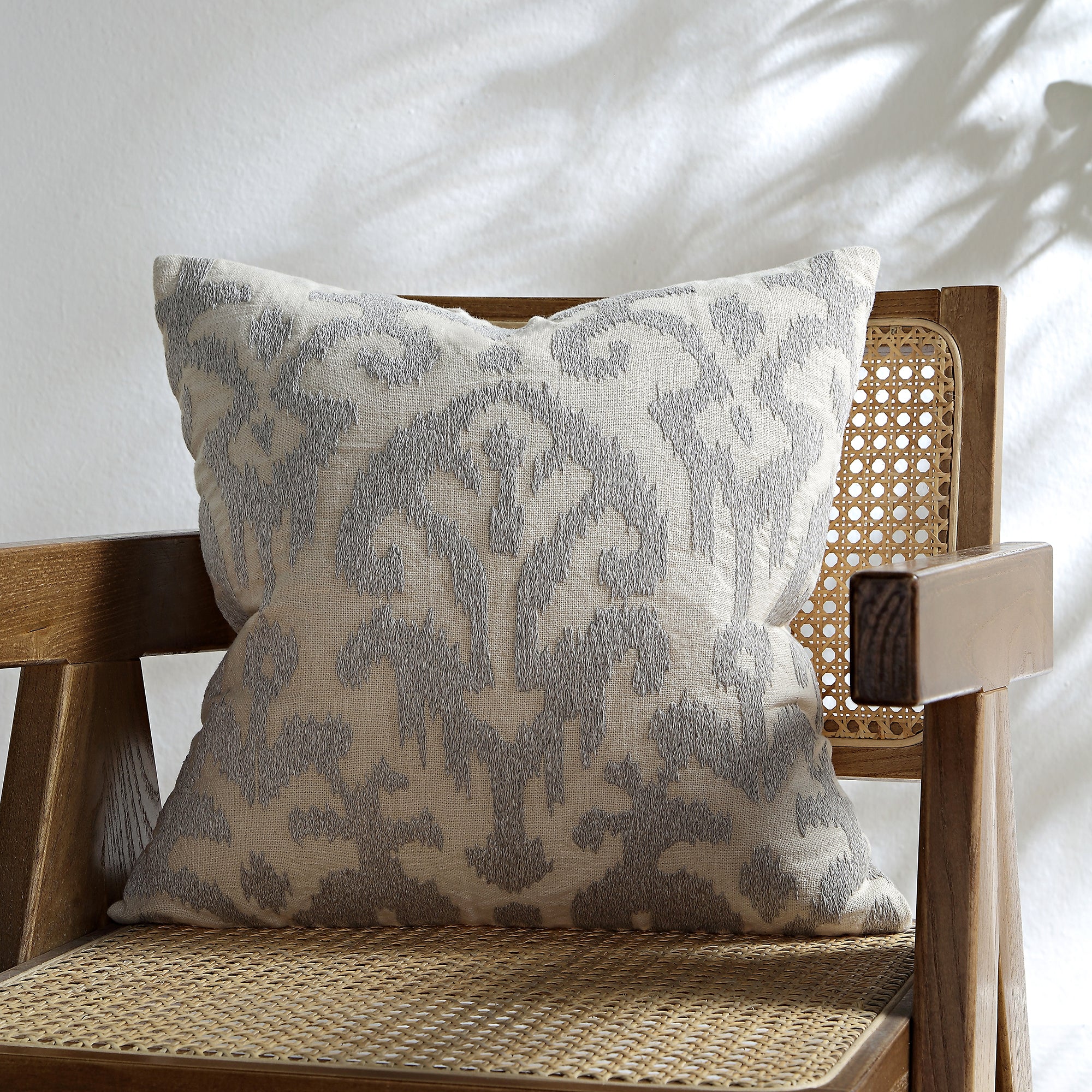 Ikat Collection Lunar Grey Hand Embroidered Cushion