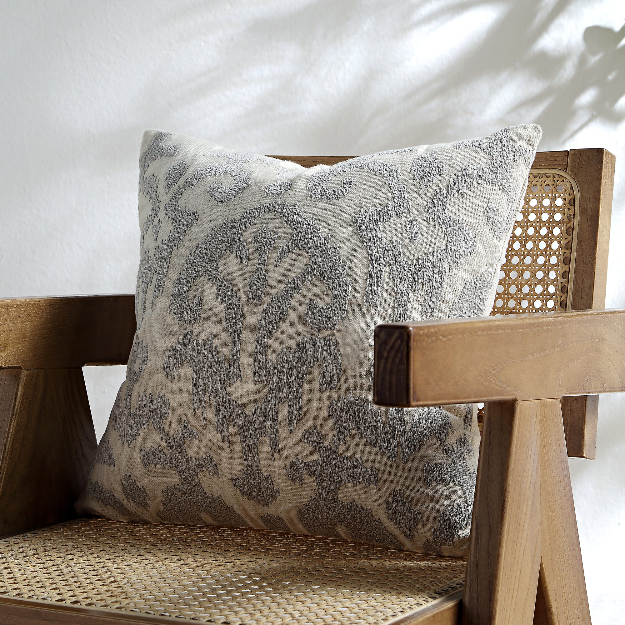 Ikat Collection Lunar Grey Hand Embroidered Cushion