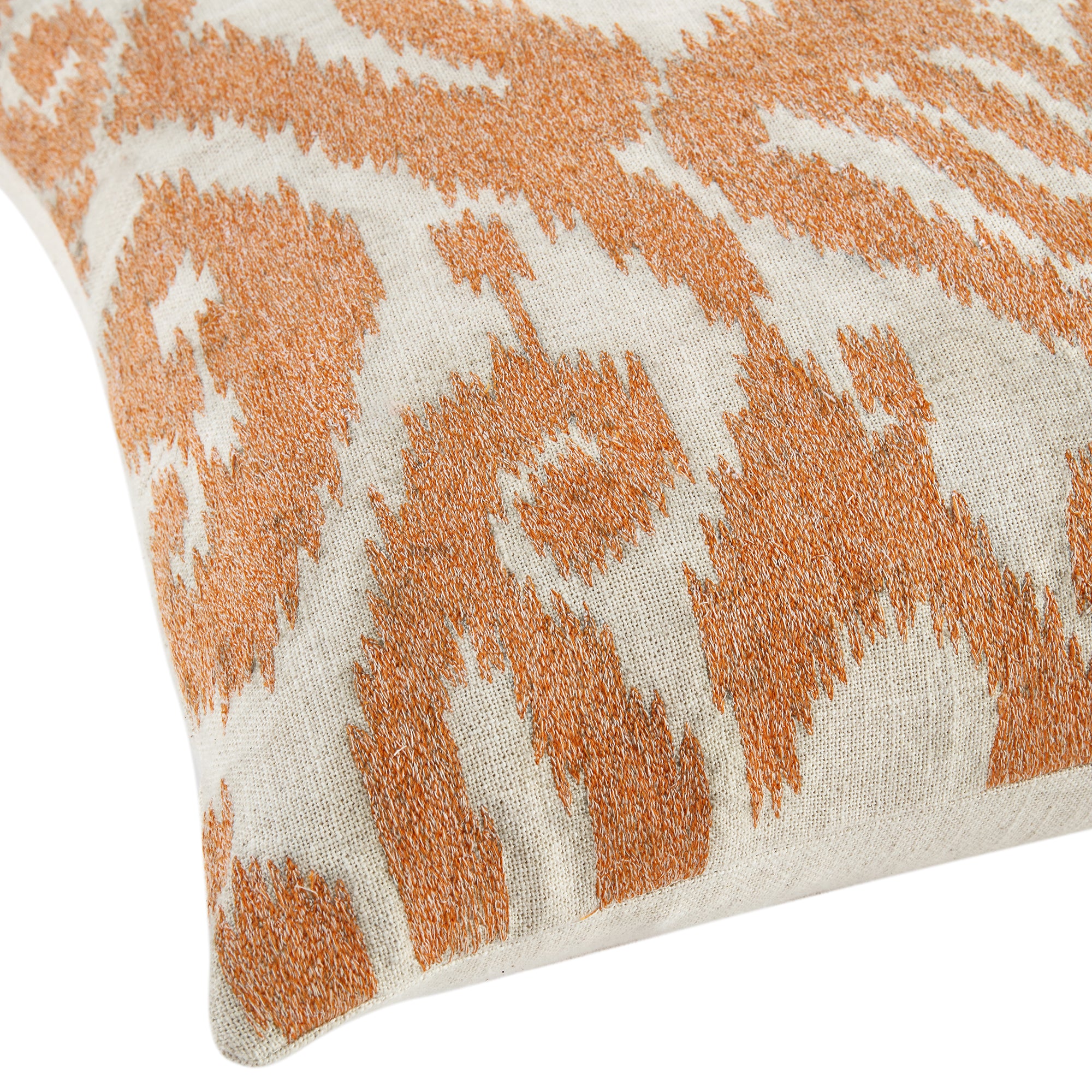 Ikat Collection Papaya Orange Hand Embroidered Cushion