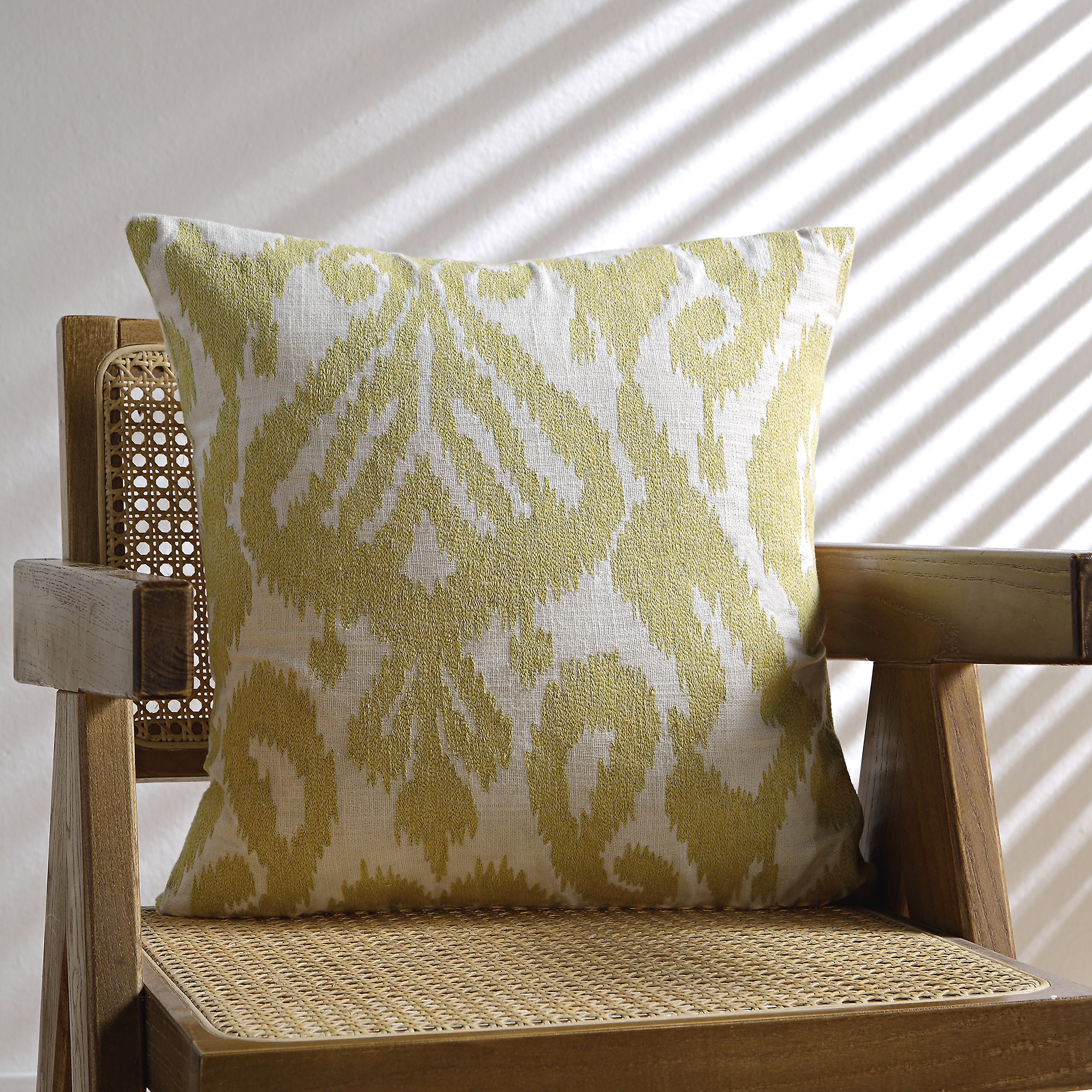 Ikat Collection Corn Yellow Hand Embroidered Cushion