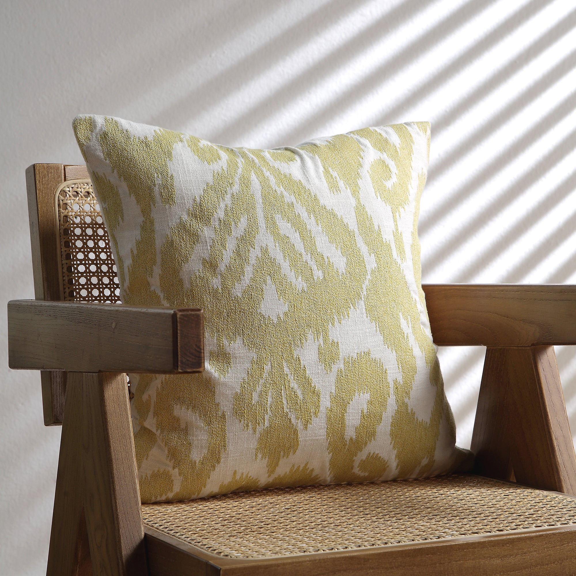 Ikat Collection Corn Yellow Hand Embroidered Cushion