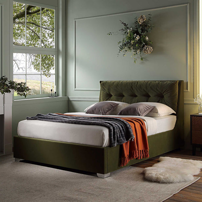 Hadley Moss Green Velvet Ottoman Storage Bed | daals