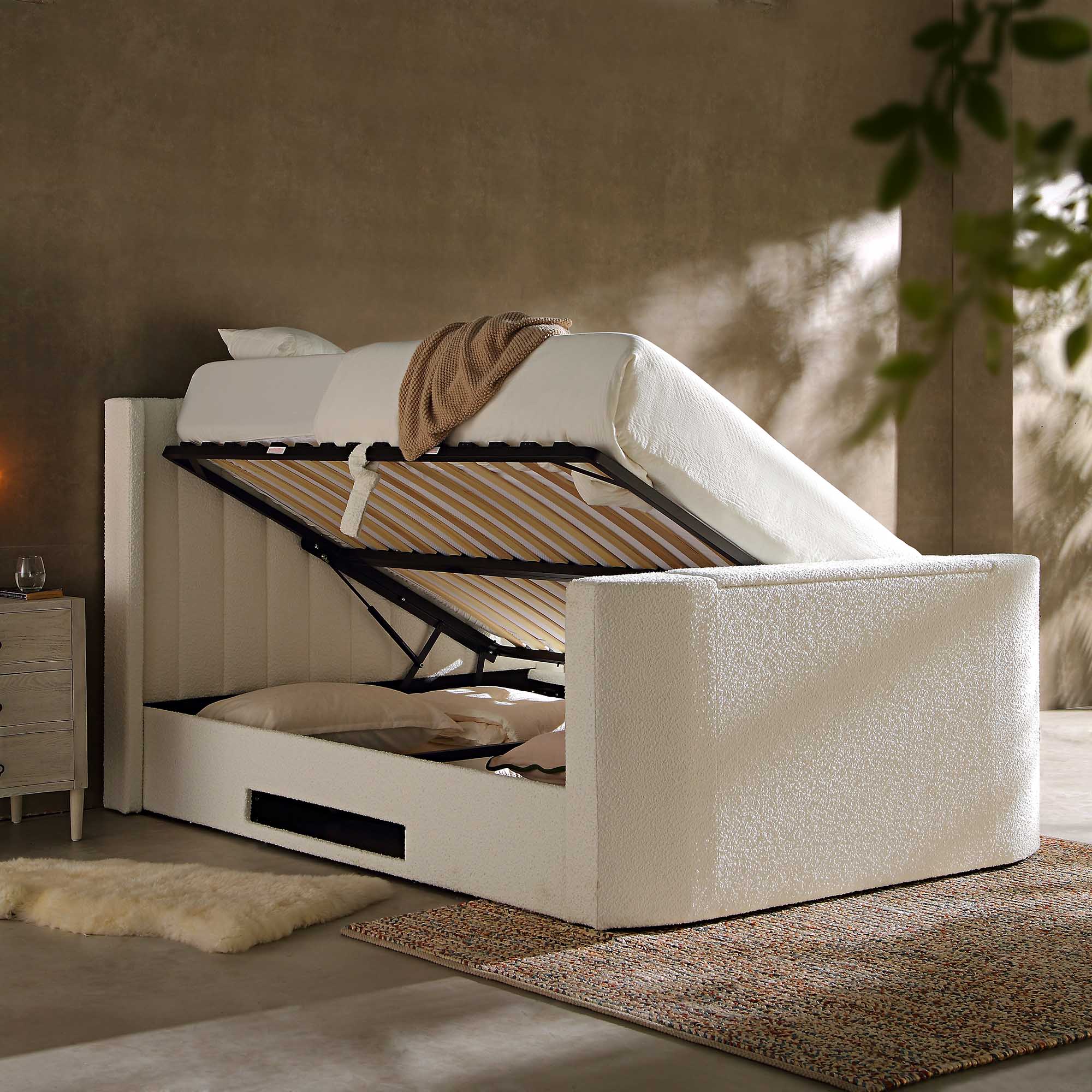 Wilton White Boucle Ottoman TV Bed