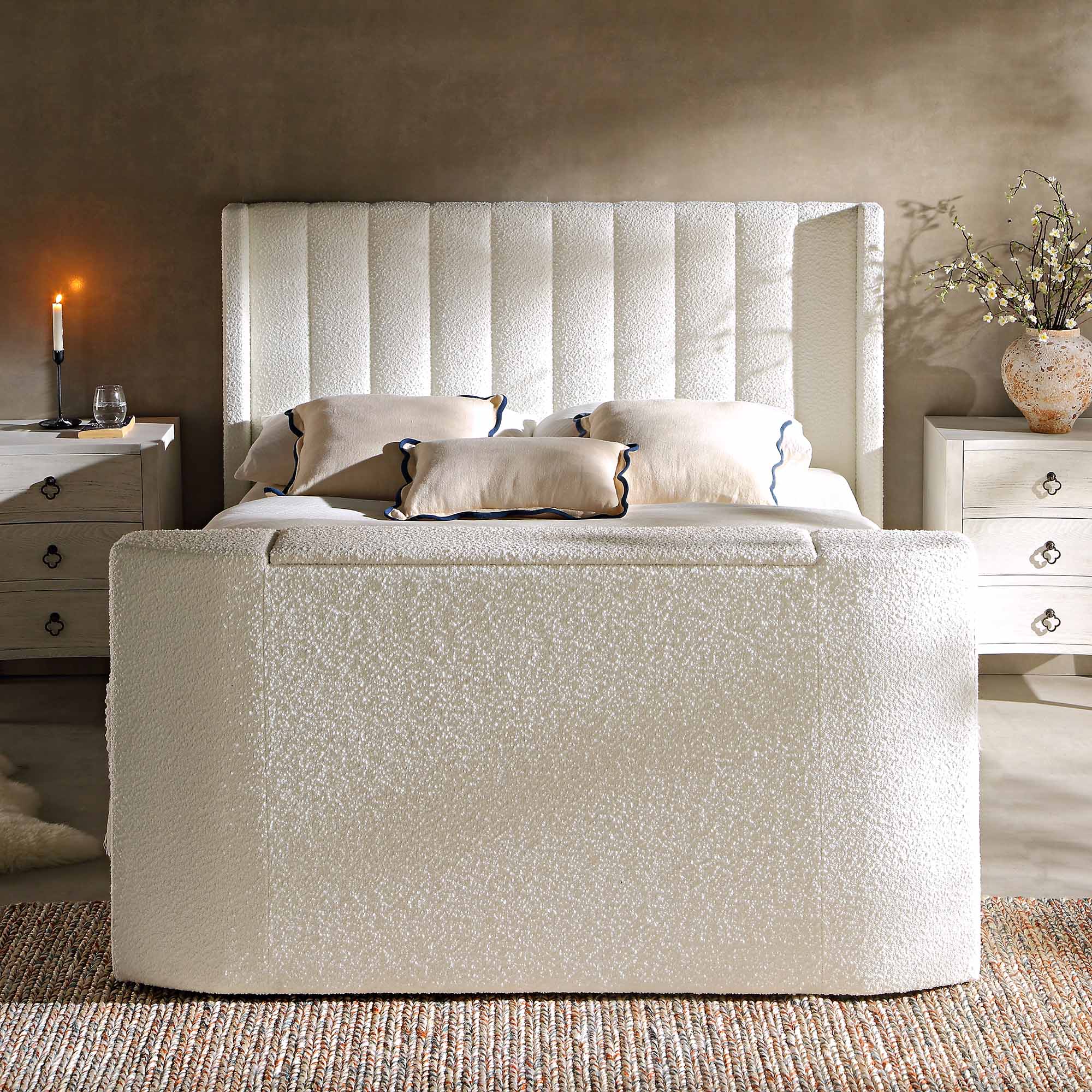 Wilton White Boucle Ottoman TV Bed