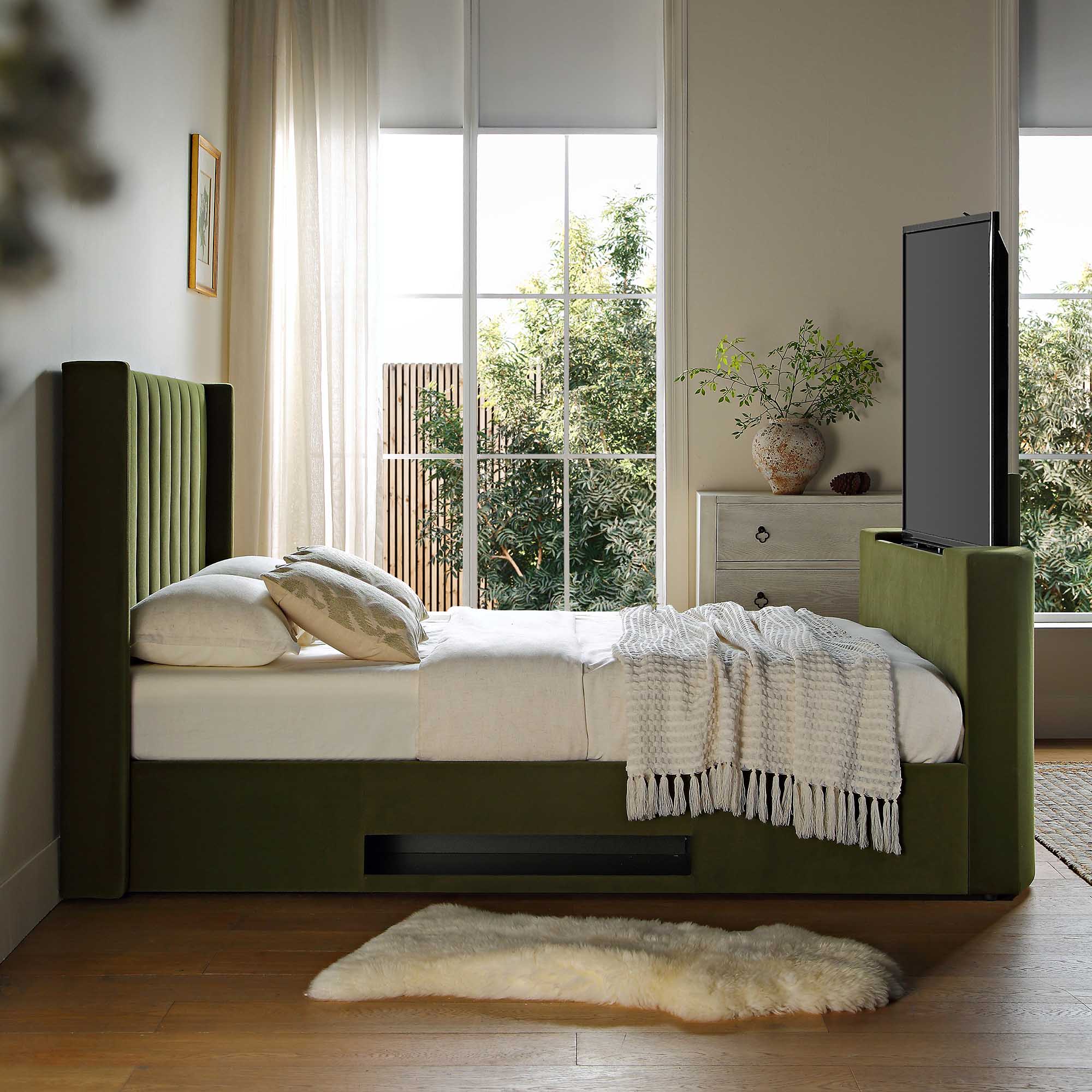 Wilton Moss Green Velvet Ottoman TV Bed