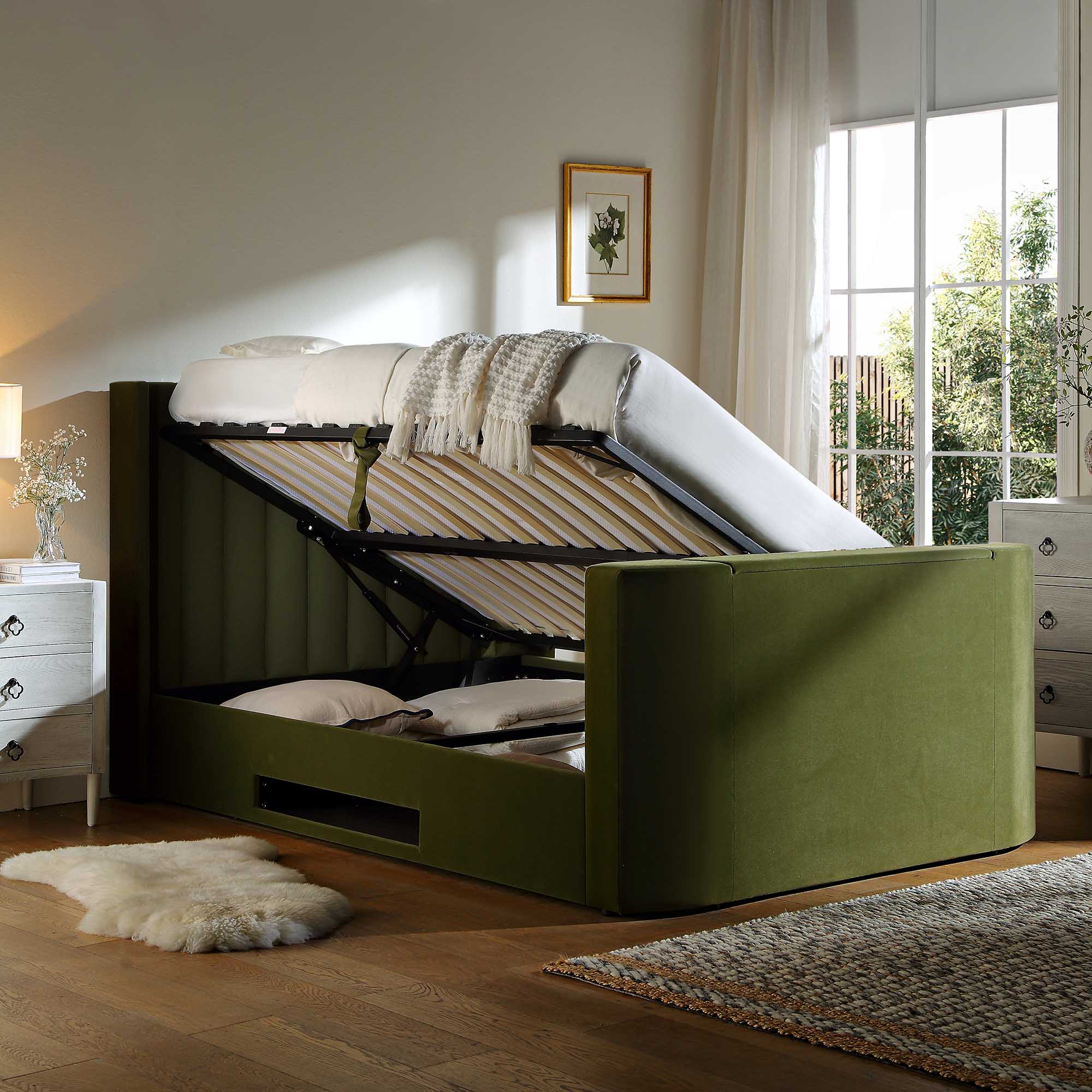 Wilton Moss Green Velvet Ottoman TV Bed