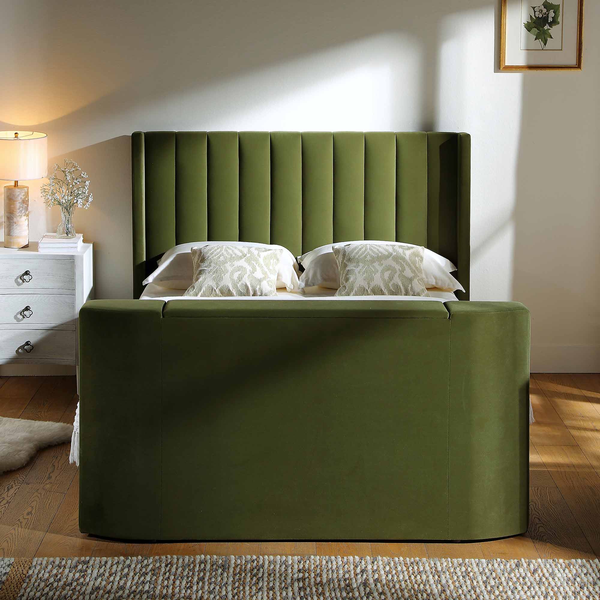 Wilton Moss Green Velvet Ottoman TV Bed