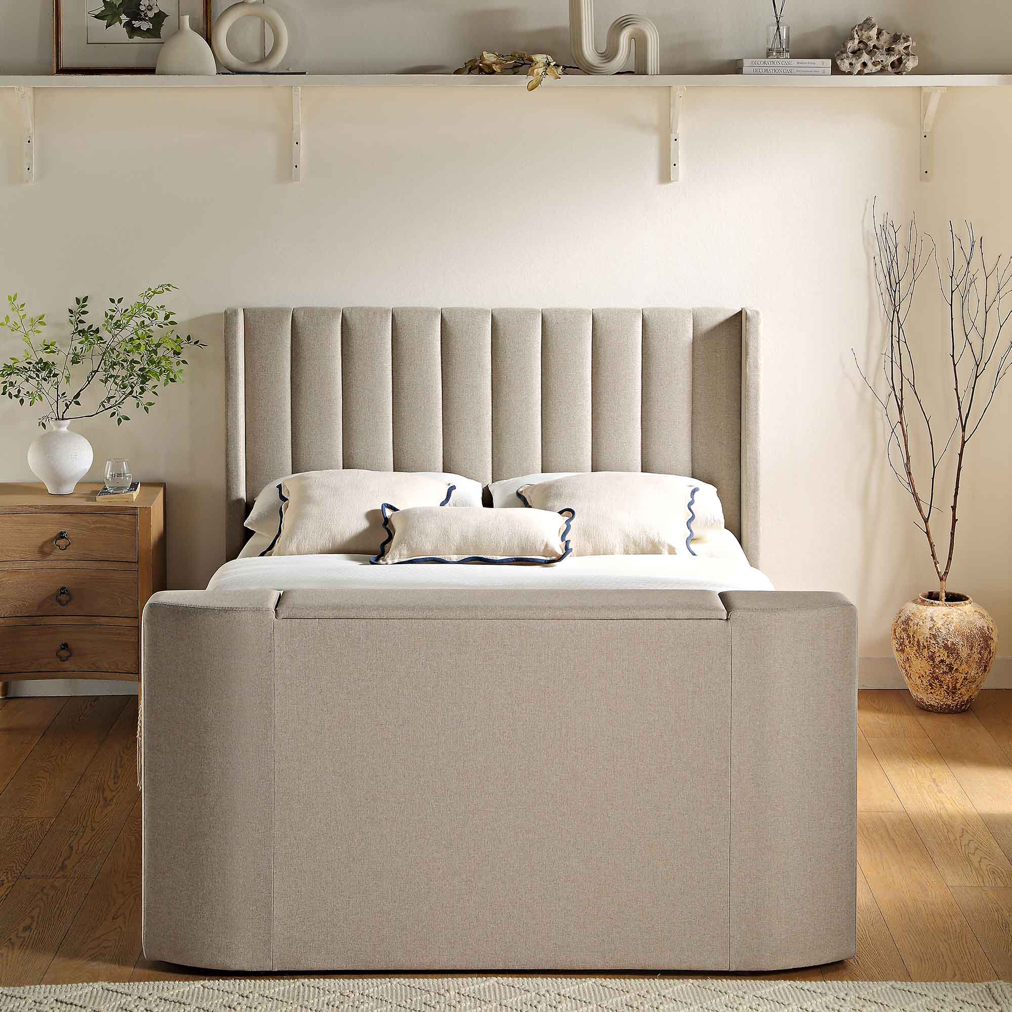 Wilton Warm Stone Fabric Ottoman TV Bed