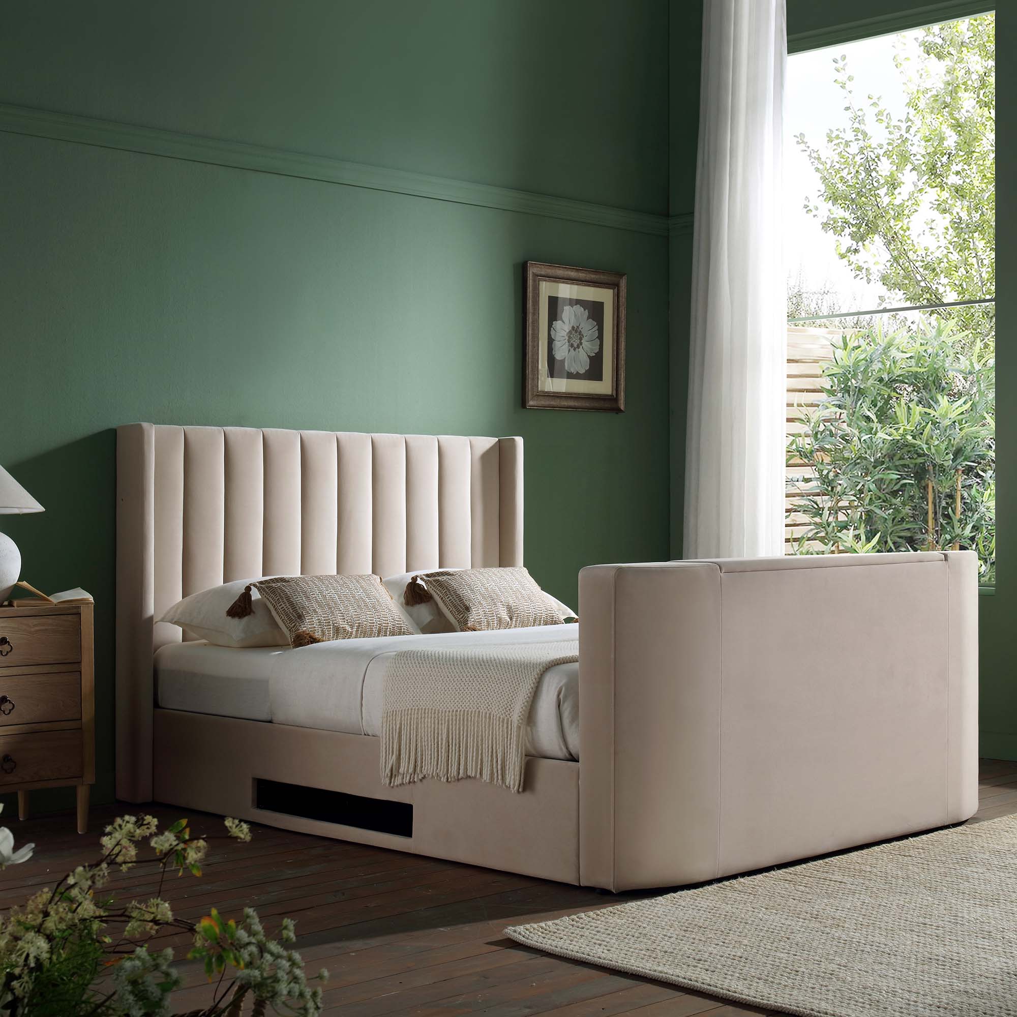 Wilton Champagne Velvet Ottoman TV Bed