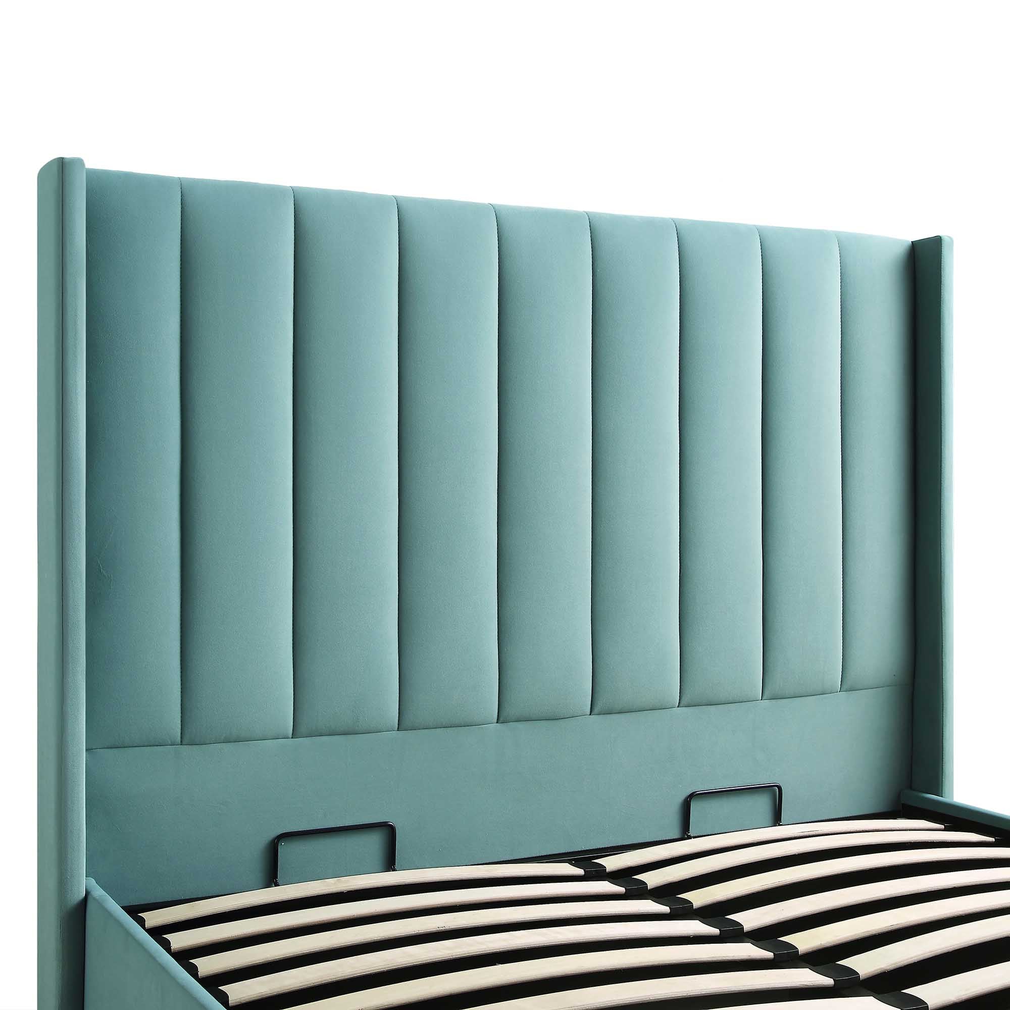 Wilton Seafoam Blue Velvet Ottoman Storage Bed