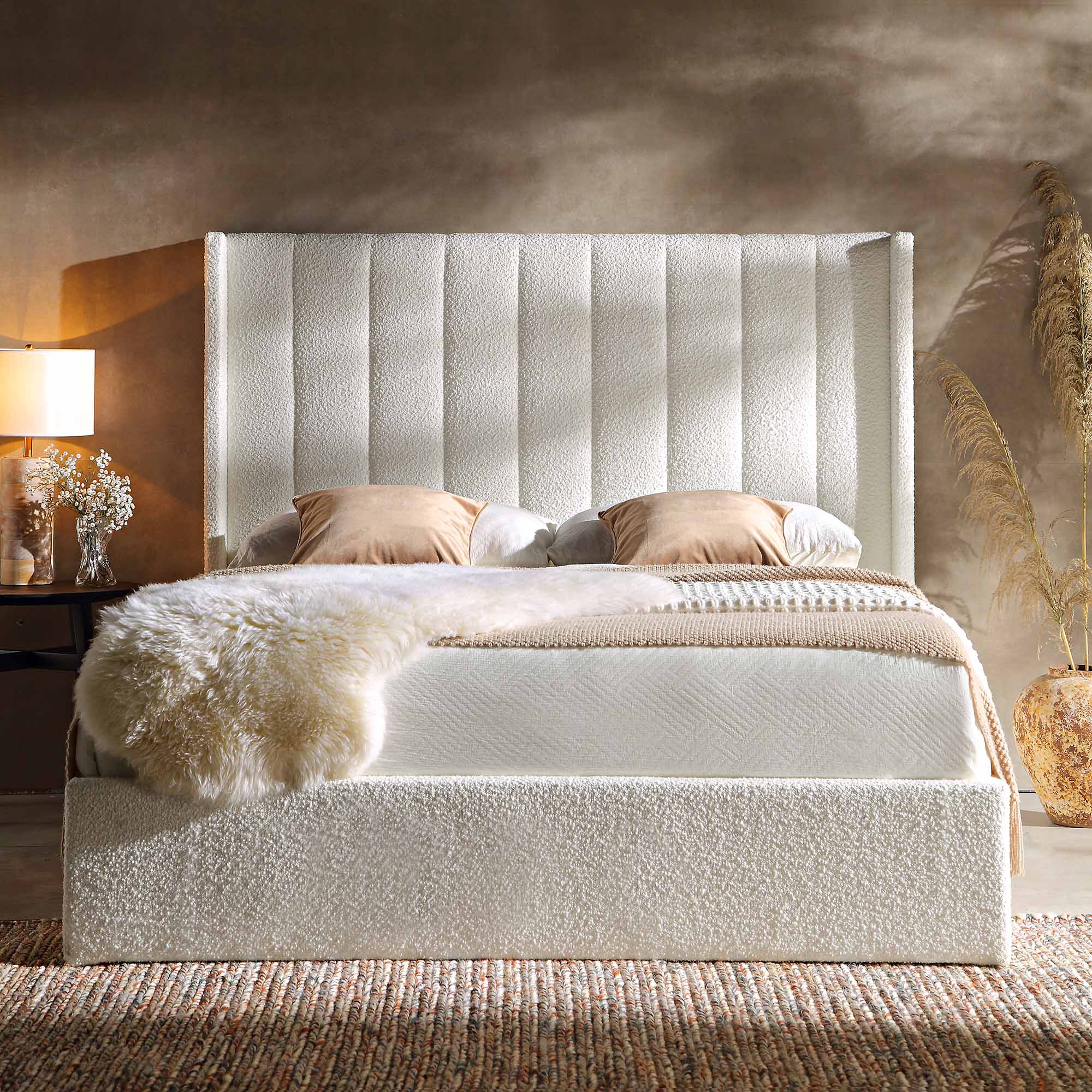 Wilton White Boucle Ottoman Storage Bed