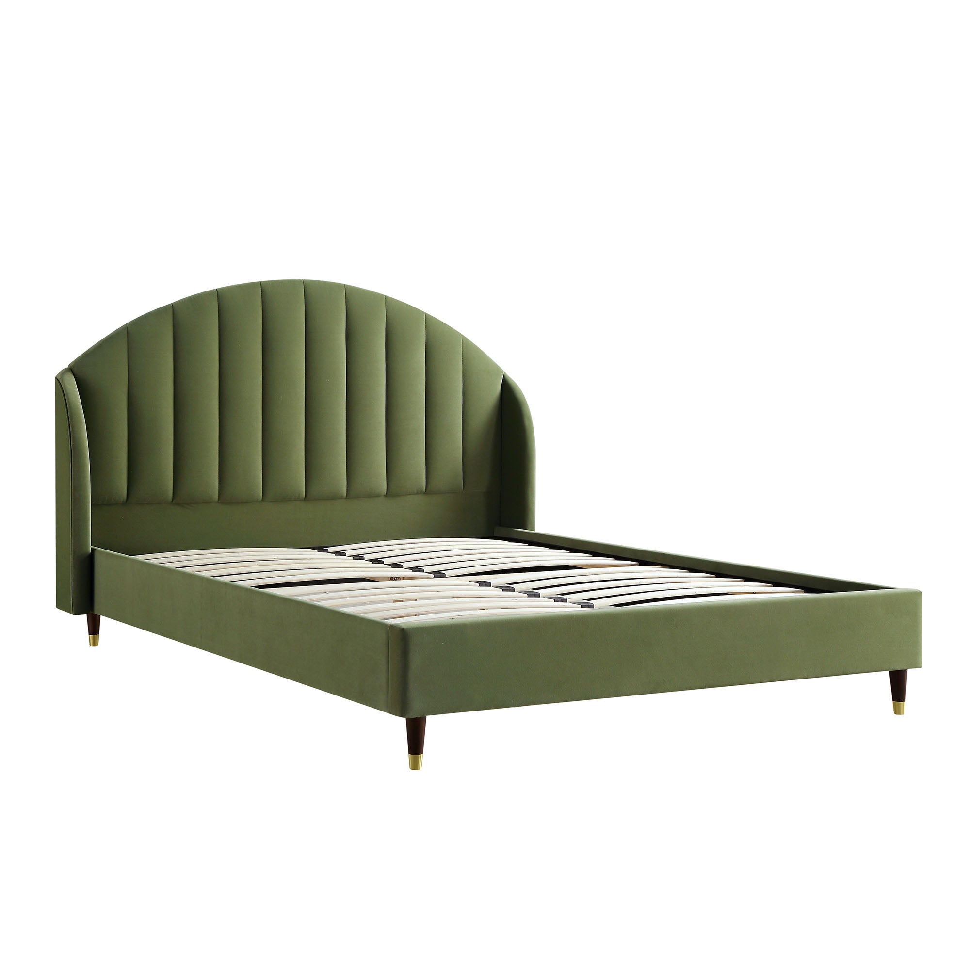 Eleanor Moss Green Velvet Upholstered Bed Frame with Domed Headboard