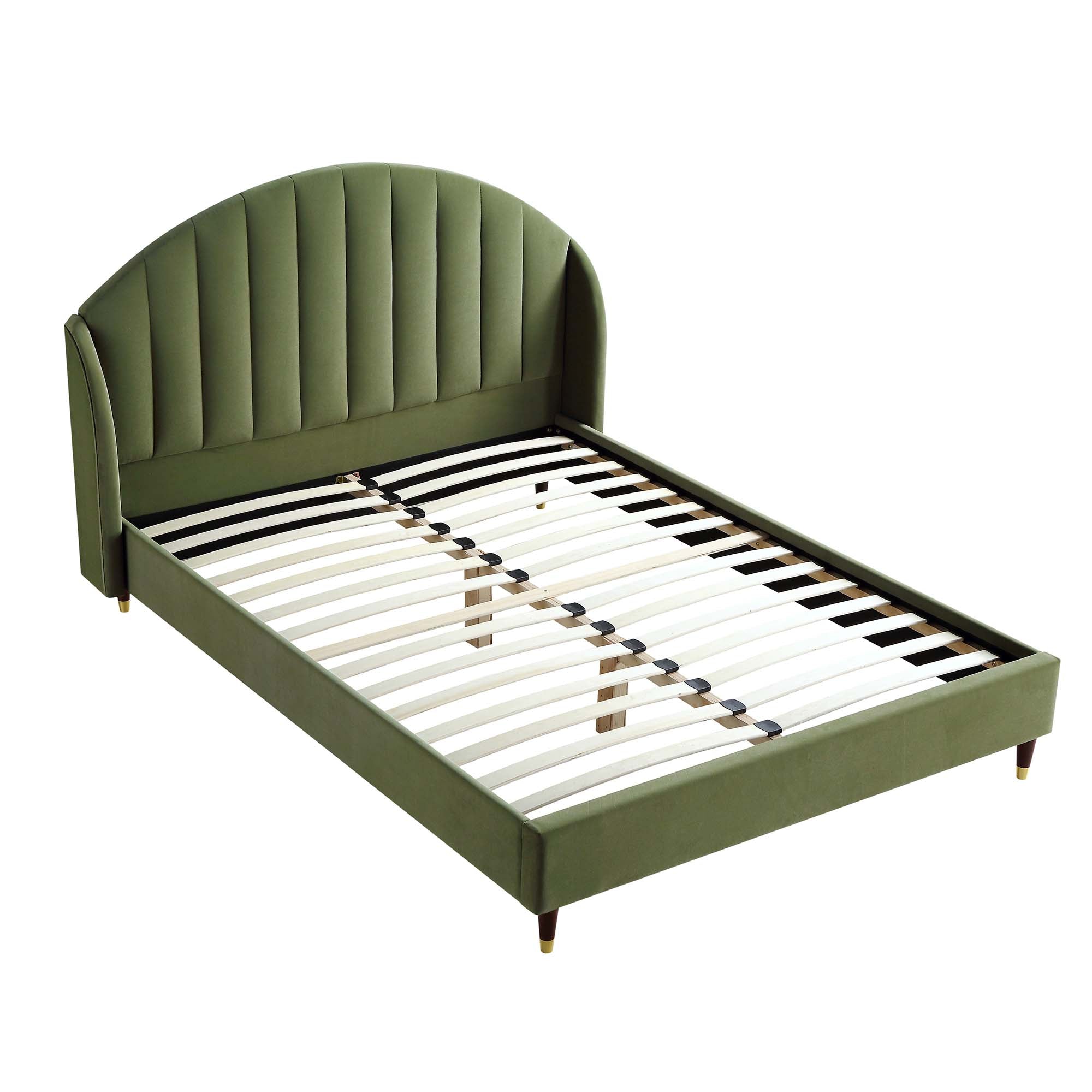 Eleanor Moss Green Velvet Upholstered Bed Frame with Domed Headboard