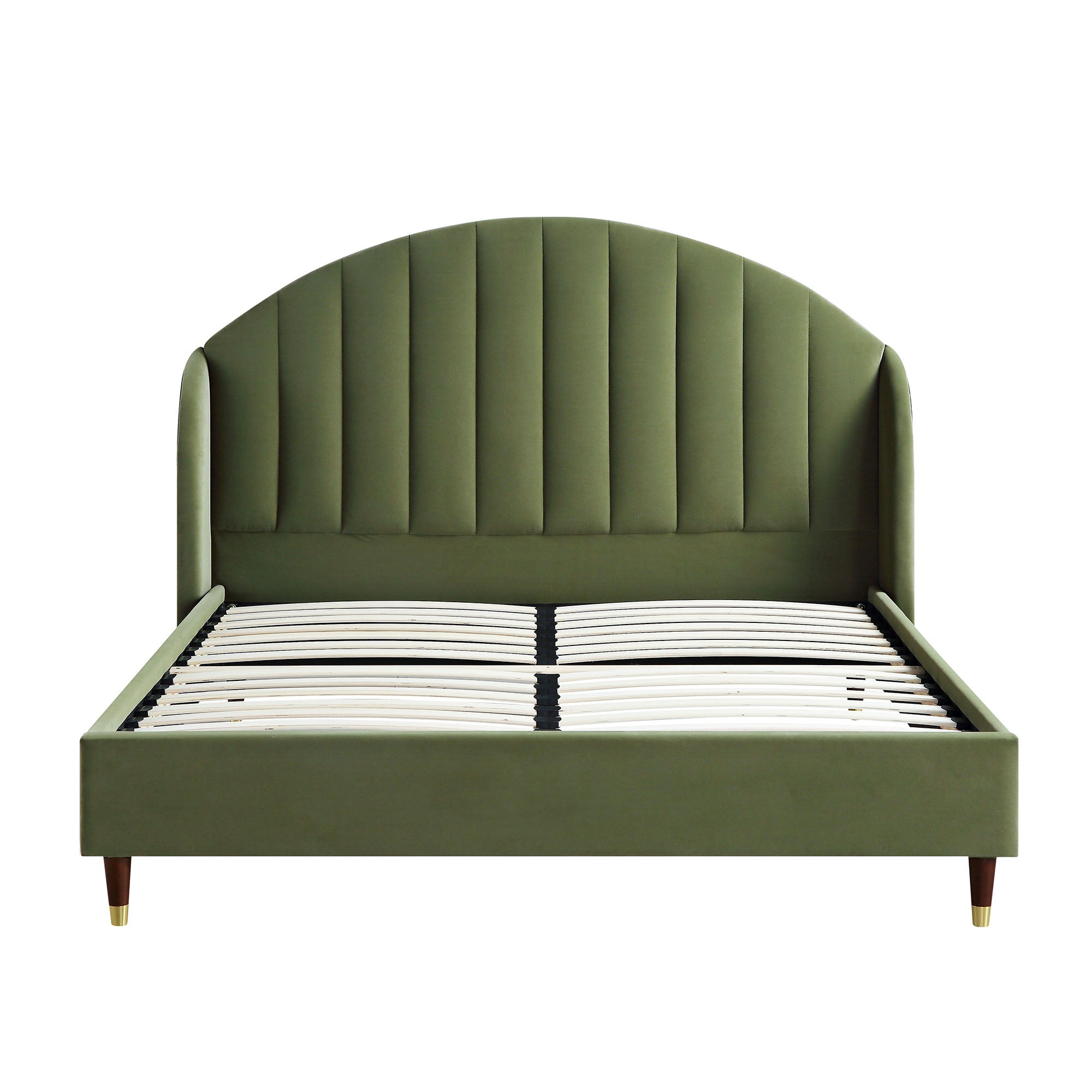 Eleanor Moss Green Velvet Upholstered Bed Frame with Domed Headboard