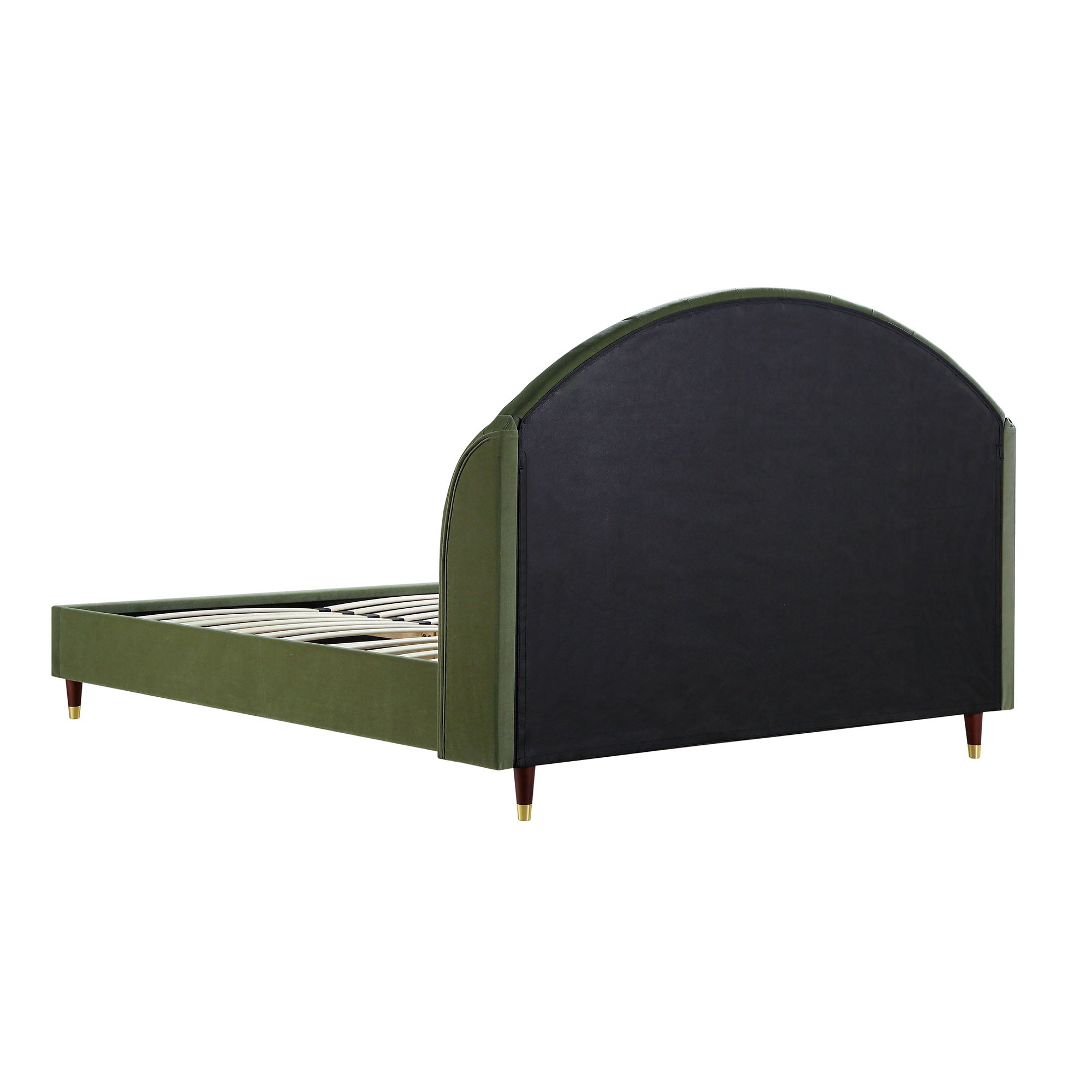 Eleanor Moss Green Velvet Upholstered Bed Frame with Domed Headboard