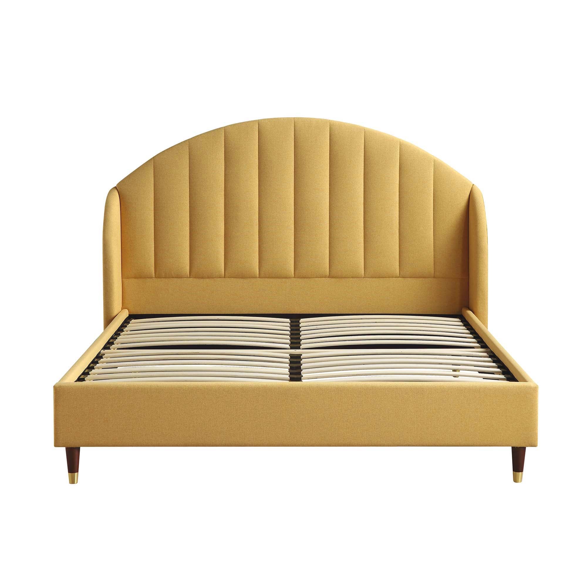 Eleanor Sunflower Yellow Fabric Upholstered Bed Frame with Domed Headboard