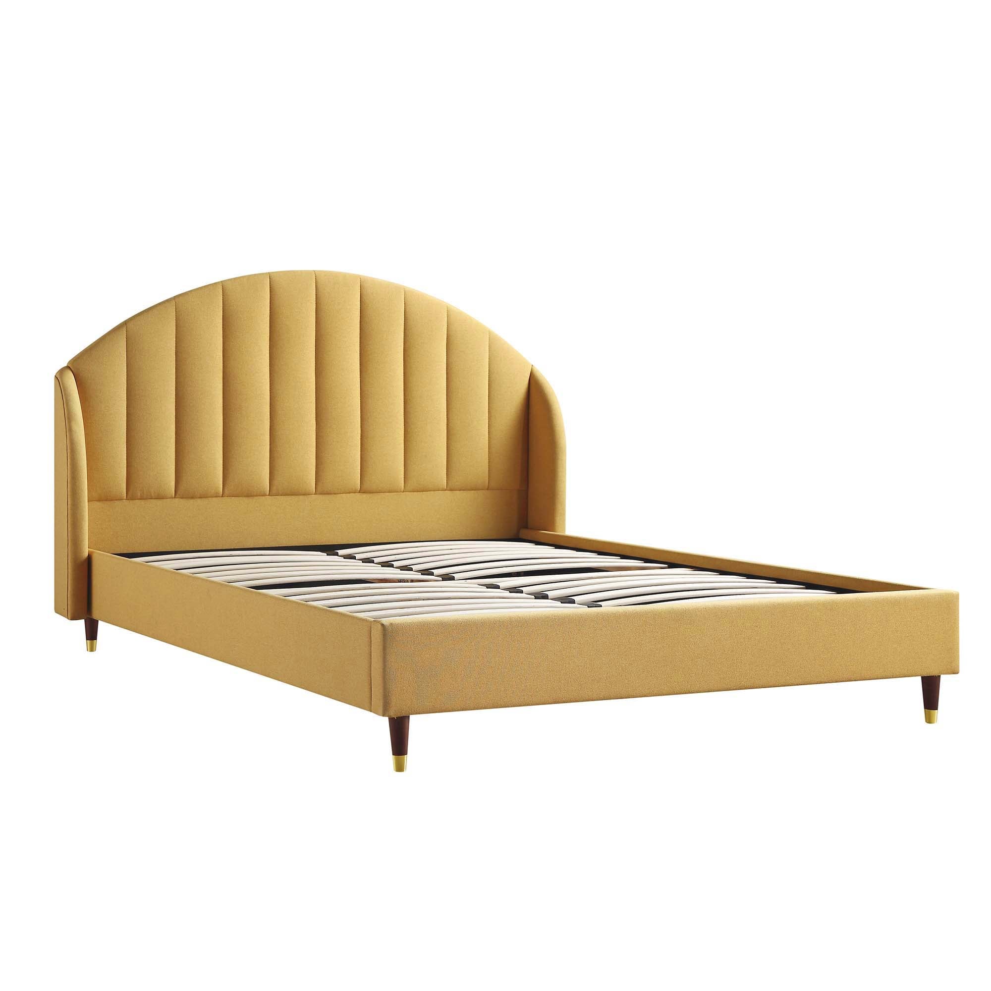 Eleanor Sunflower Yellow Fabric Upholstered Bed Frame with Domed Headboard