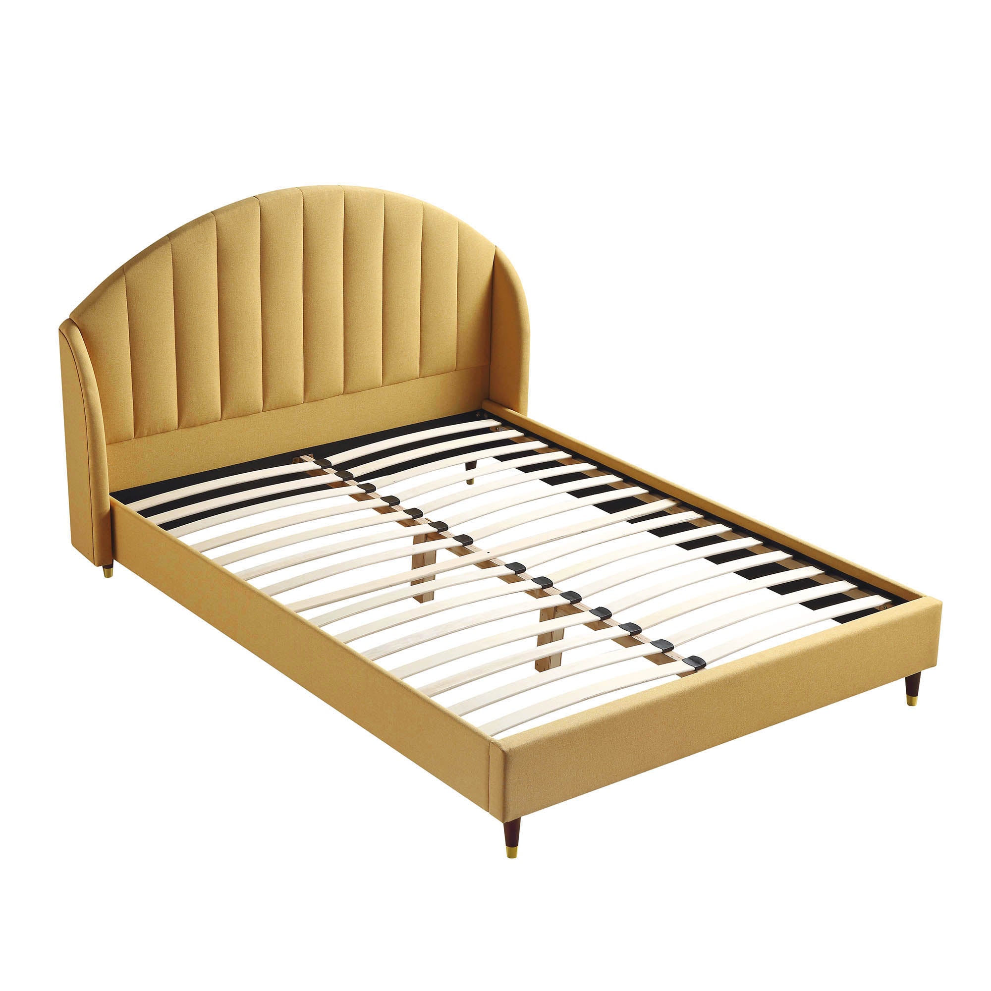 Eleanor Sunflower Yellow Fabric Upholstered Bed Frame with Domed Headboard