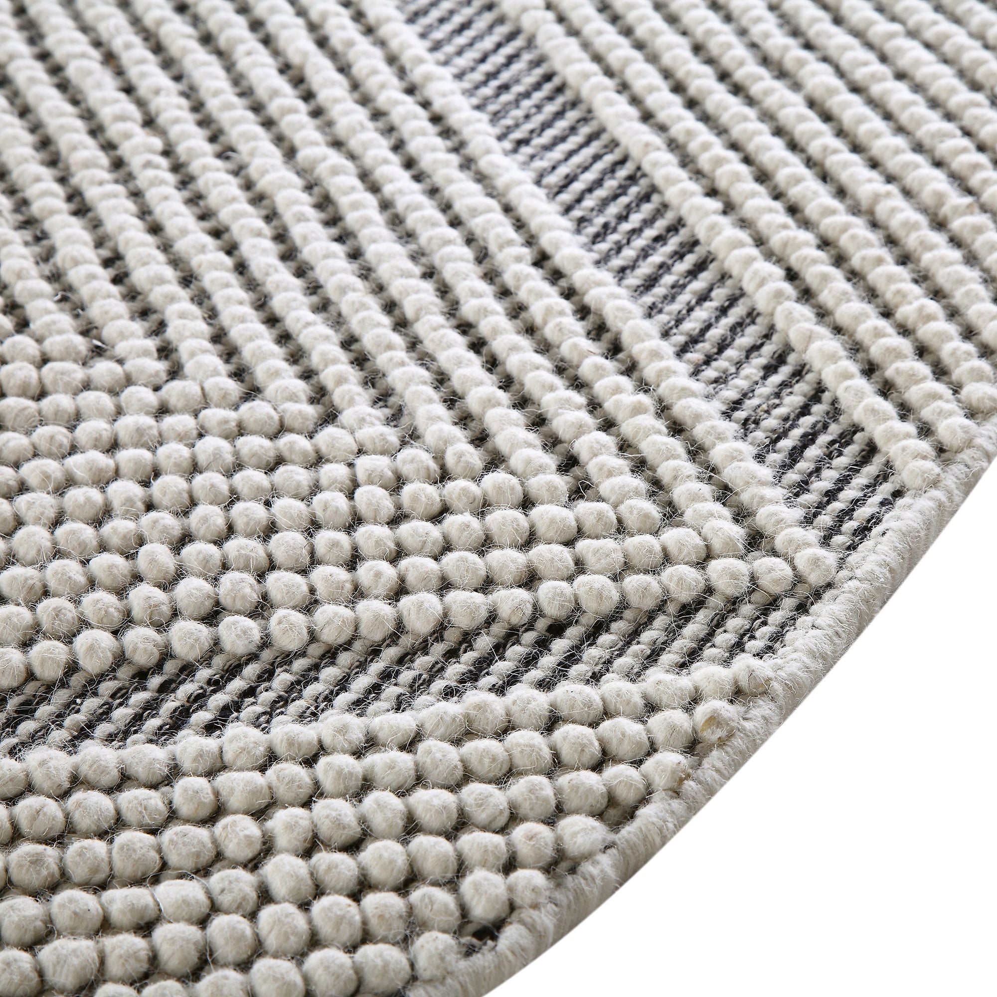 Avanti Hand Woven Salt and Pepper Diamond Bobble Wool Round Rug