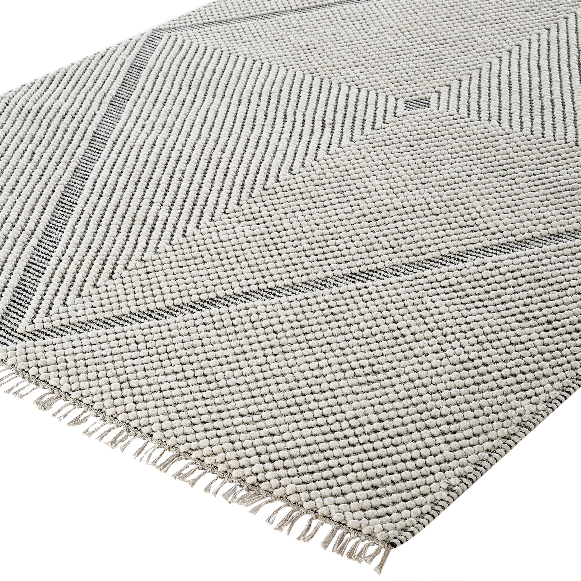 Avanti Hand Woven Salt and Pepper Diamond Bobble Wool Rug