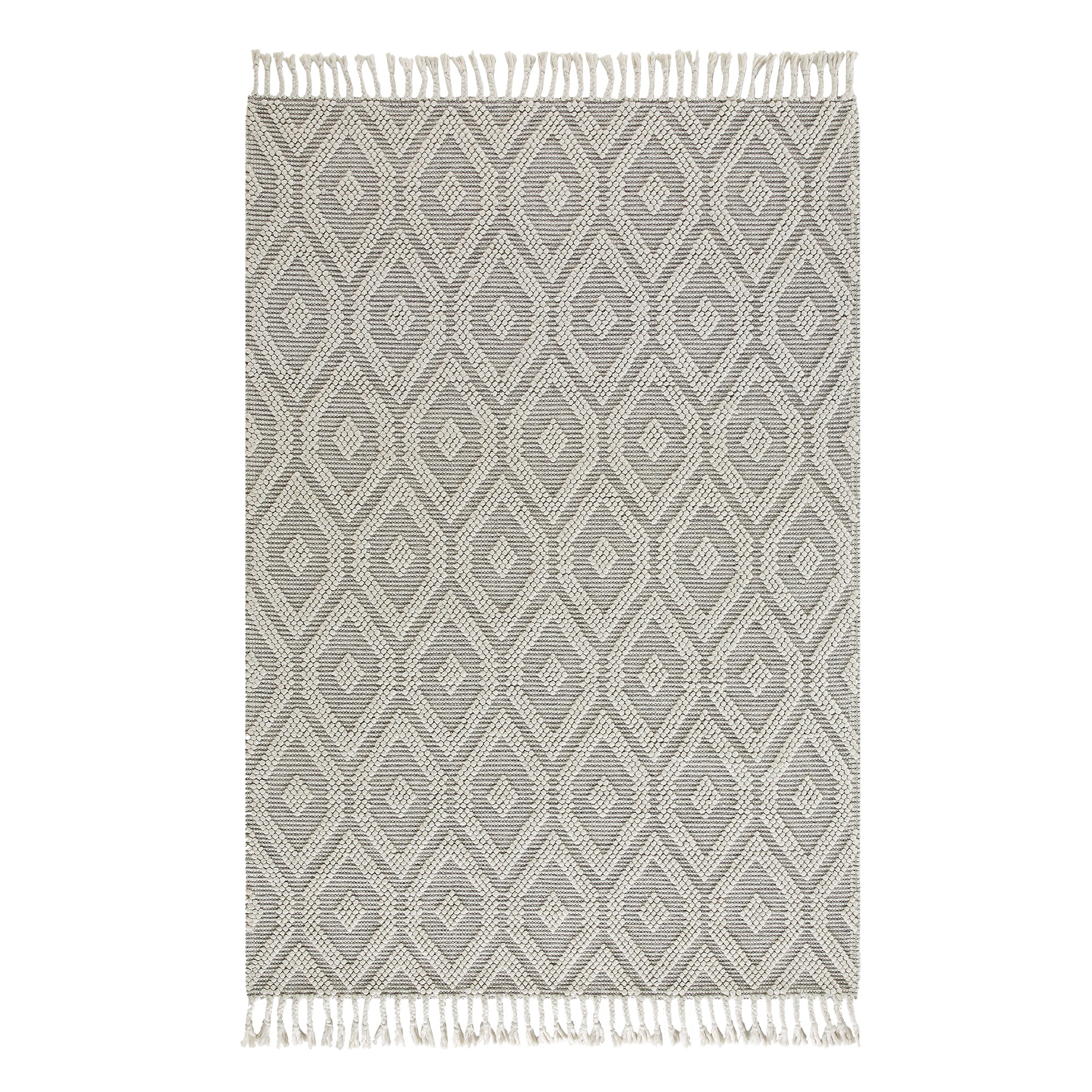 Avanti Hand Woven Light Grey and Cream Diamond Bobble Wool Rug